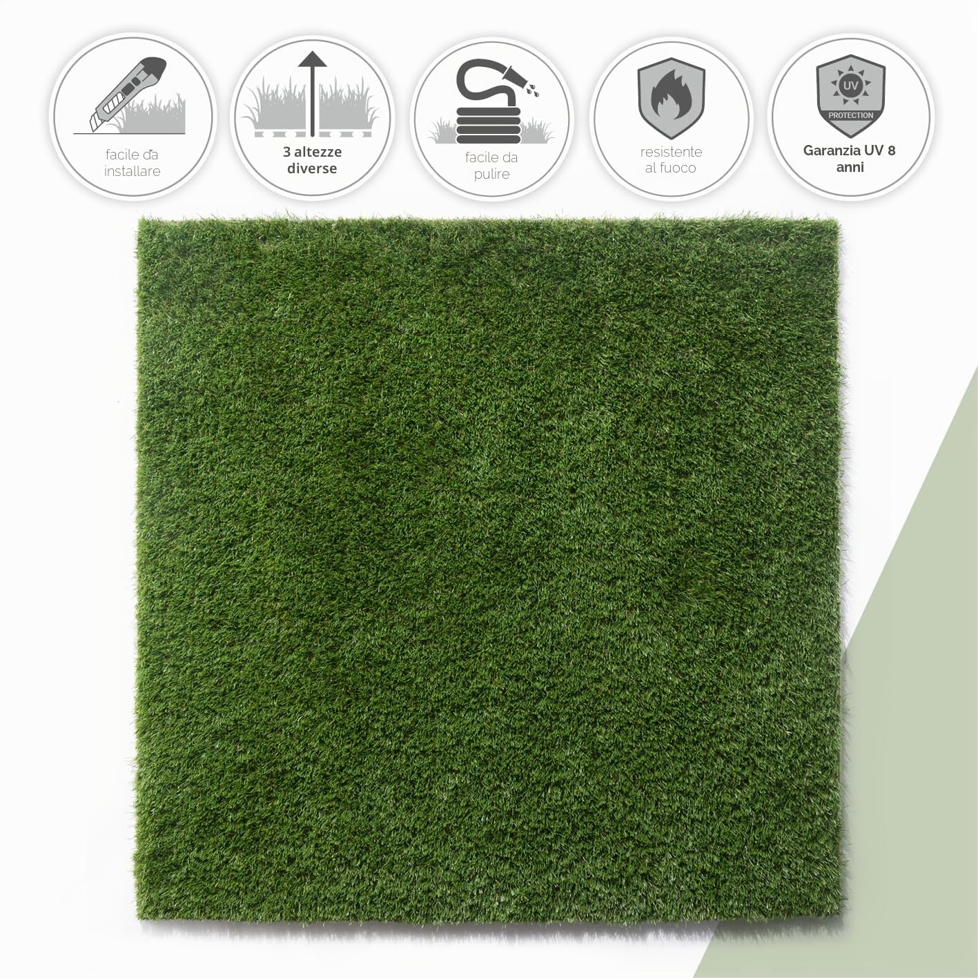 TT Home Tappeto Erba Sintetica per Esterni - Prato Artificiale Resistente, Lavabile e Naturale - Ideale per Giardino, Balcone, Terrazza, Colore:Verde, Dimensione:200x200 cm