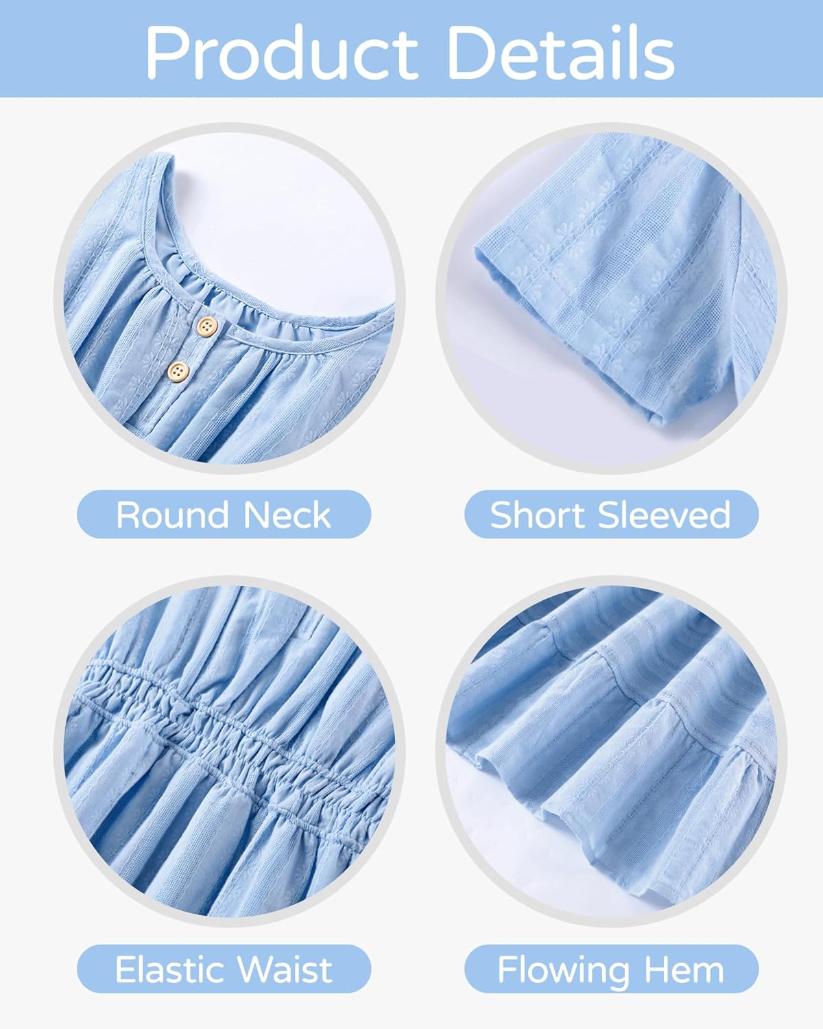 Tween Girls Summer Boho Dress Short Sleeve Tiered Smocked Solid Dresses Casual Sundress 6-14 Years