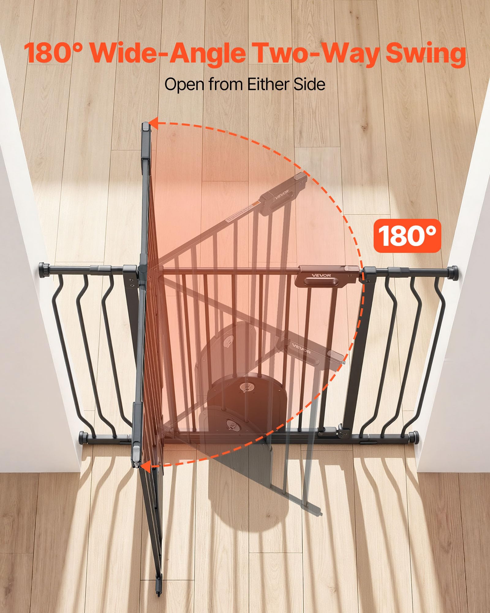 VEVOR Barrera de Seguridad para Niños, 76 cm x 75-111 cm, Valla de Seguridad Infantil con Puerta Ajustable para Gatos, Bloque Doble y Apertura en Dos Sentidos, para Escaleras Hogar, Color Negro