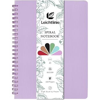 Notebook A5 Lined Lightweight Ring Binder 80 Sheets/160 Pages Journal with 80 g/m  Lined Paper PP Hard Cover Notepad for Women Men Work Office School 14.5 x 21 cm Purple