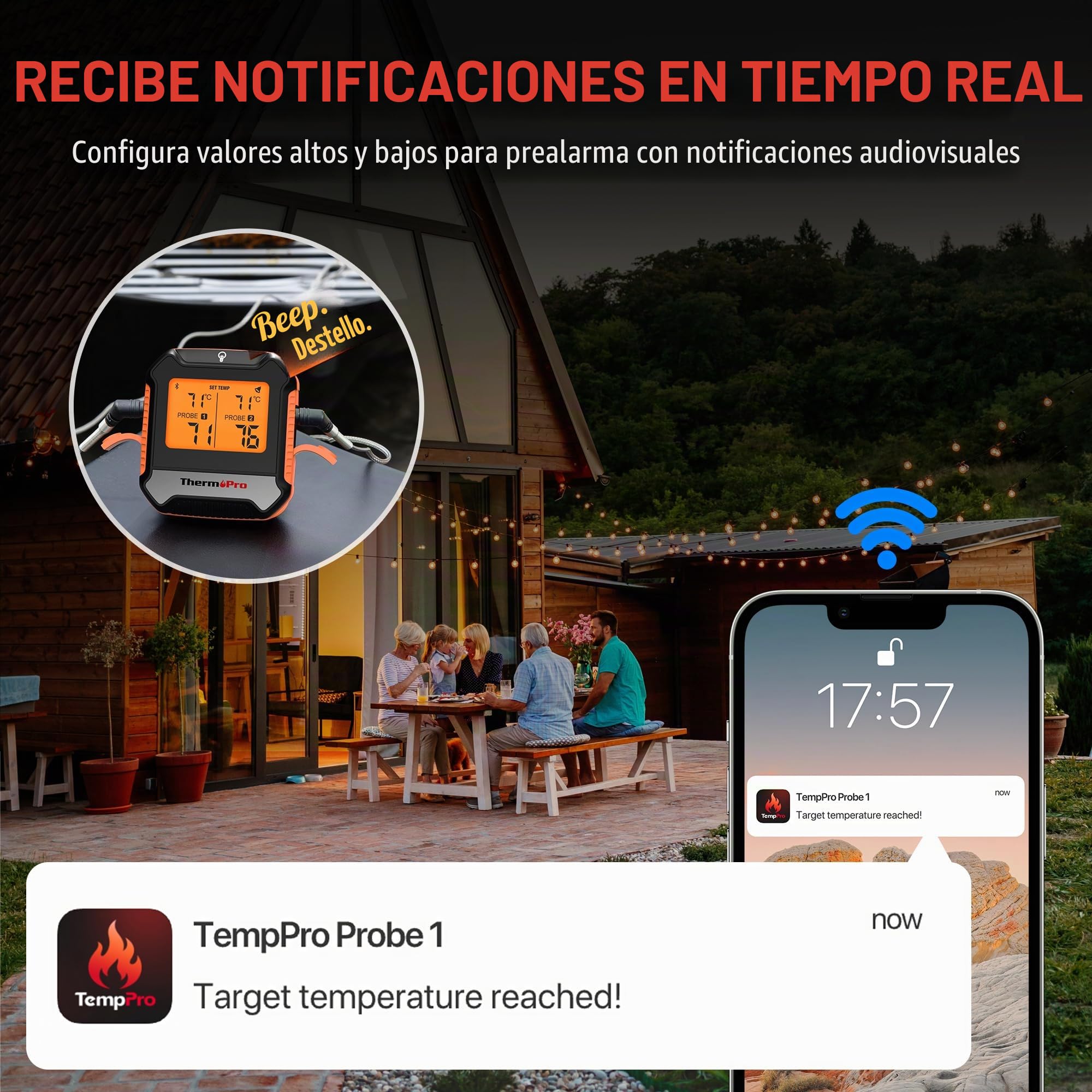 ThermoPro TempPro TP904 Termómetro Digital Para Carne, Control Remoto Bluetooth Termómetro de Cocina Recargable con Aplicación Inteligente, Sondas de Temperatura Duales Aptas Para Alimentos Para Horno