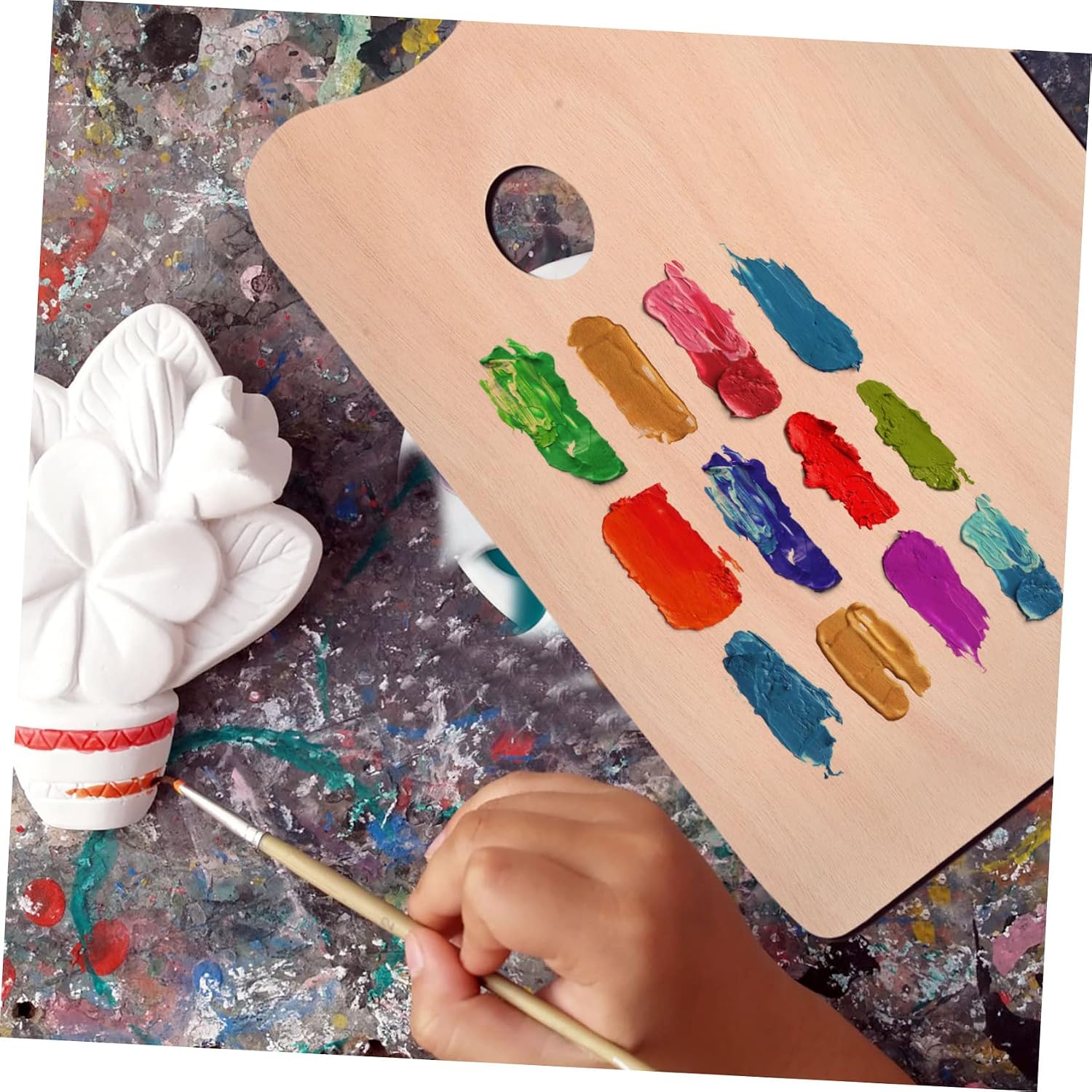 Thickened Wooden Painting Palette for Artists and Beginners Natural Wood Color Mixing Tray Suitable for Acrylic Paints and Oil Painting