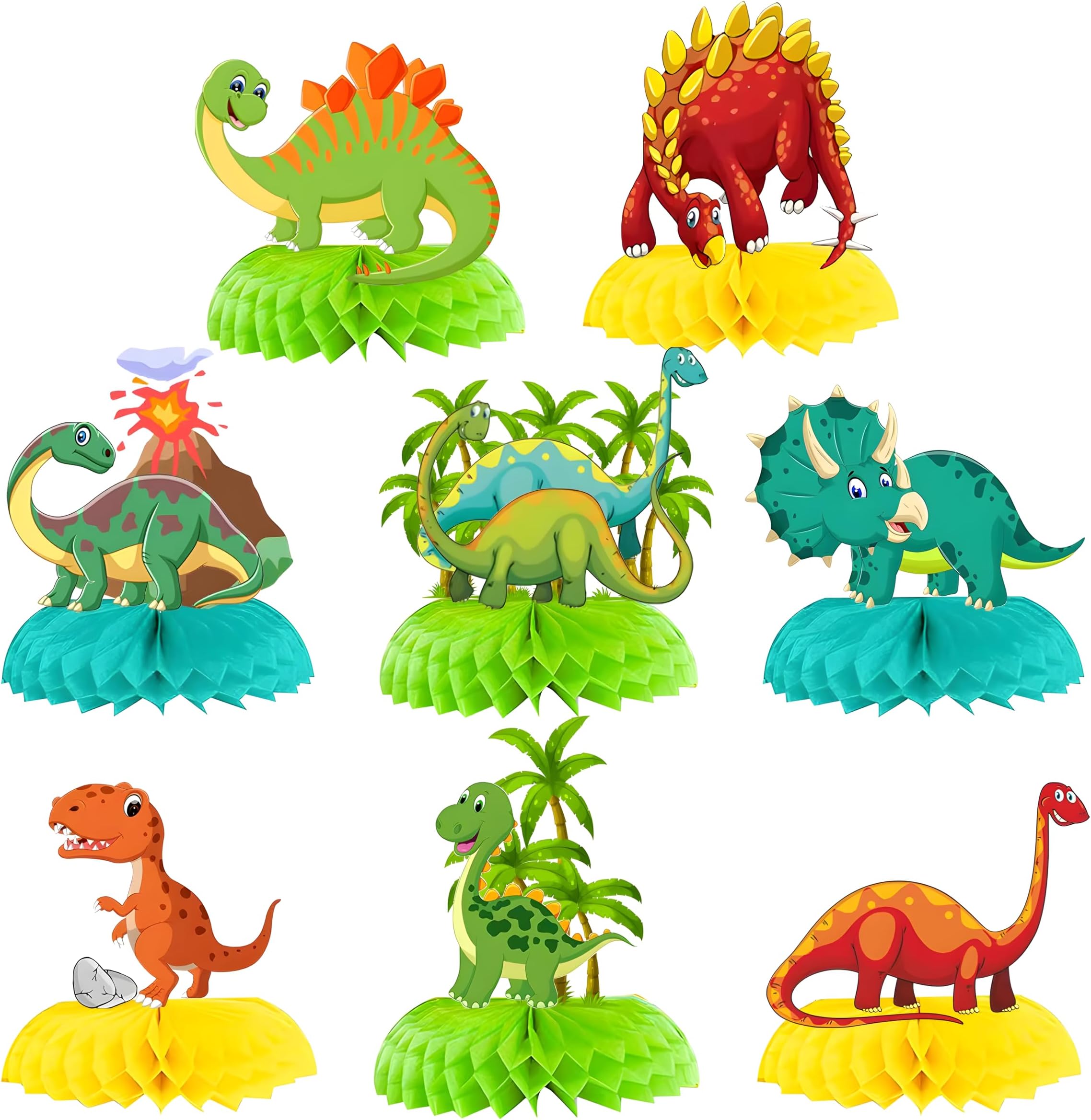 Dinosaur Birthday Party Decorations for 1 2 3 4 5 Year Old Boy, Dinosaur Theme Birthday Party Decor Supplies for Girl, Honeycomb Centerpiece Table Decorations Colorful and Easy to Assemble