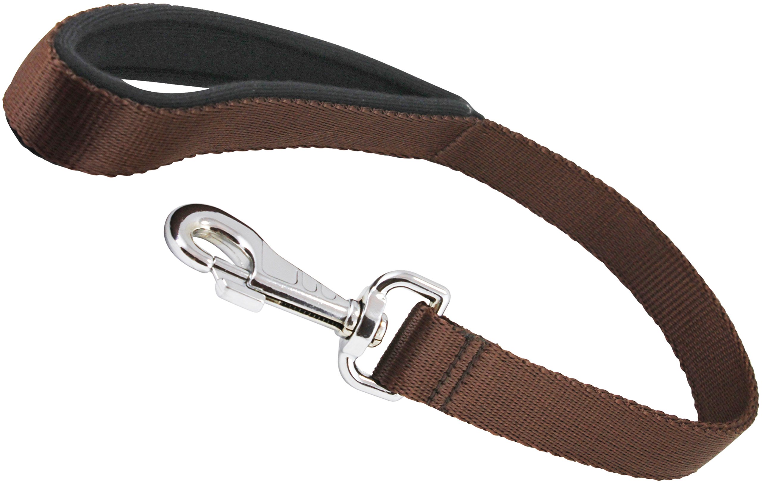 Short Dog Leash Padded Handle Wide Nylon Traffic Lead 22" Long Brown (XLarge: 1" Wide) - Image 2
