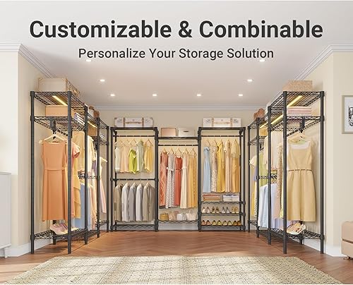 Miniatura 8 de VIPEK V5L - Perchero de ropa resistente con luz LED regulable, 3000 K blanco cálido, armario portátil independiente de metal para colgar ropa, carga