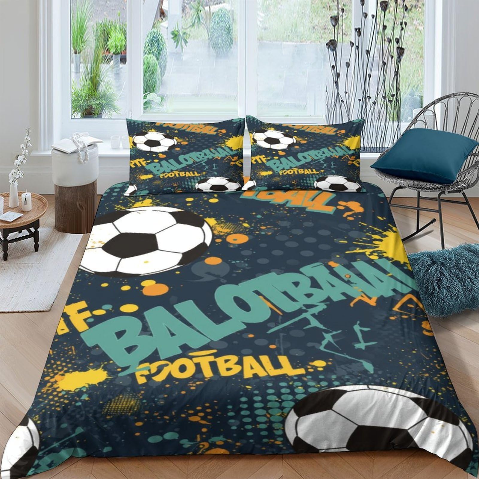 Ctjqhvkz Style-1 3D Printed Football Graffiti Fitted Sheet Microfiber Soft Mattress Cover For Bedroom Guest Room Easy Care Decor Single（135X200cm）