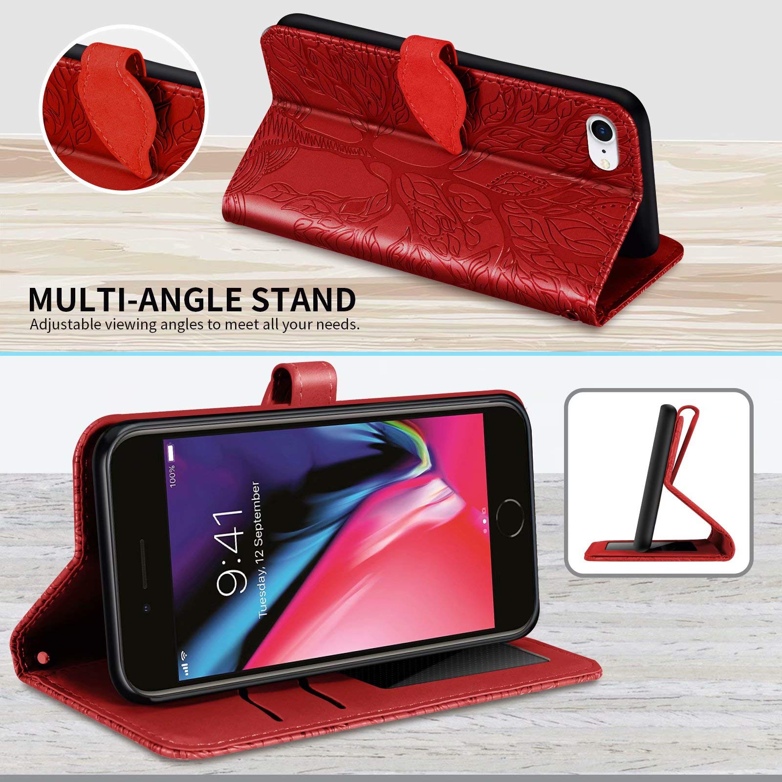 Cover iPhone XS Max Rosso Farfalla con Stand e Porta Carte di Credito