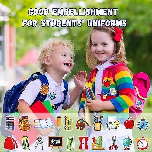 Miniatura 2 de Retrowavy 20 parches para planchar para el regreso a clases, autobús, Apple School DIY bordado apliques coloridos surtidos reparación coser apliques