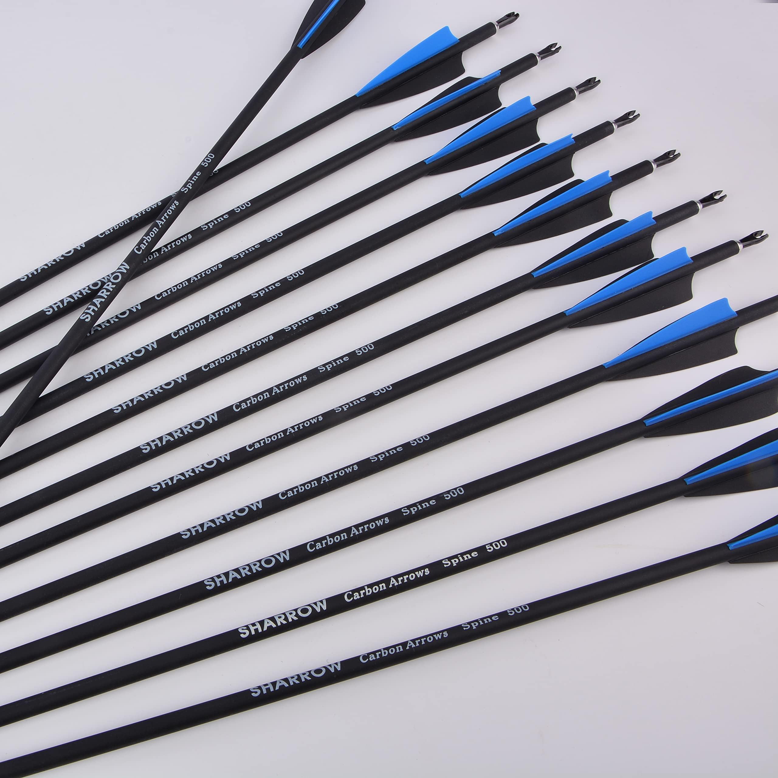 12 Piezas Flechas de Fibra de Carbono 30 Pulgadas Caza Objetivo de Práctica Fiechas Spine 500 para Arco Recurvo Arco Compuesto Arco Largo