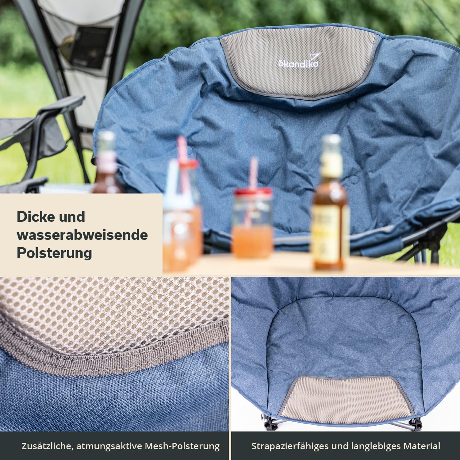 Skandika Moonchair Kupari/Kupari XL krzesło kempingowe, składane, waga użytkownika: 150 kg, miękko wyściełane, torba do przenoszenia, wygodny fotel kempingowy, składany fotel | na zewnątrz, do ogrodu,