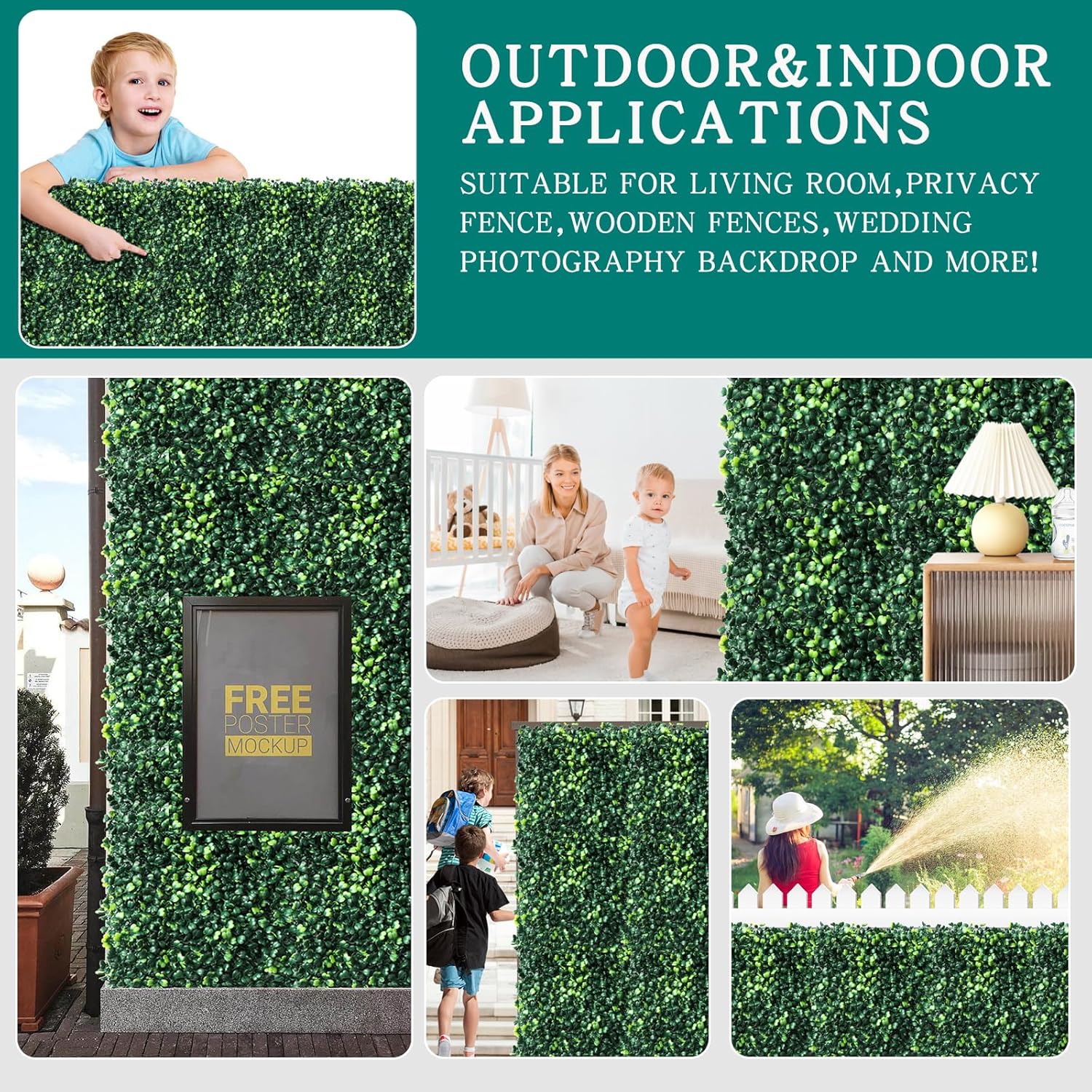 Grass Wall Panels,12Pcs 10x 10 Artificial Boxwood Hedge Panels for Indoor Outdoor Decor,Higher Density Faux Greenery Wall Backdrop Green Wall Privacy Screen for Patio Party and Backyard