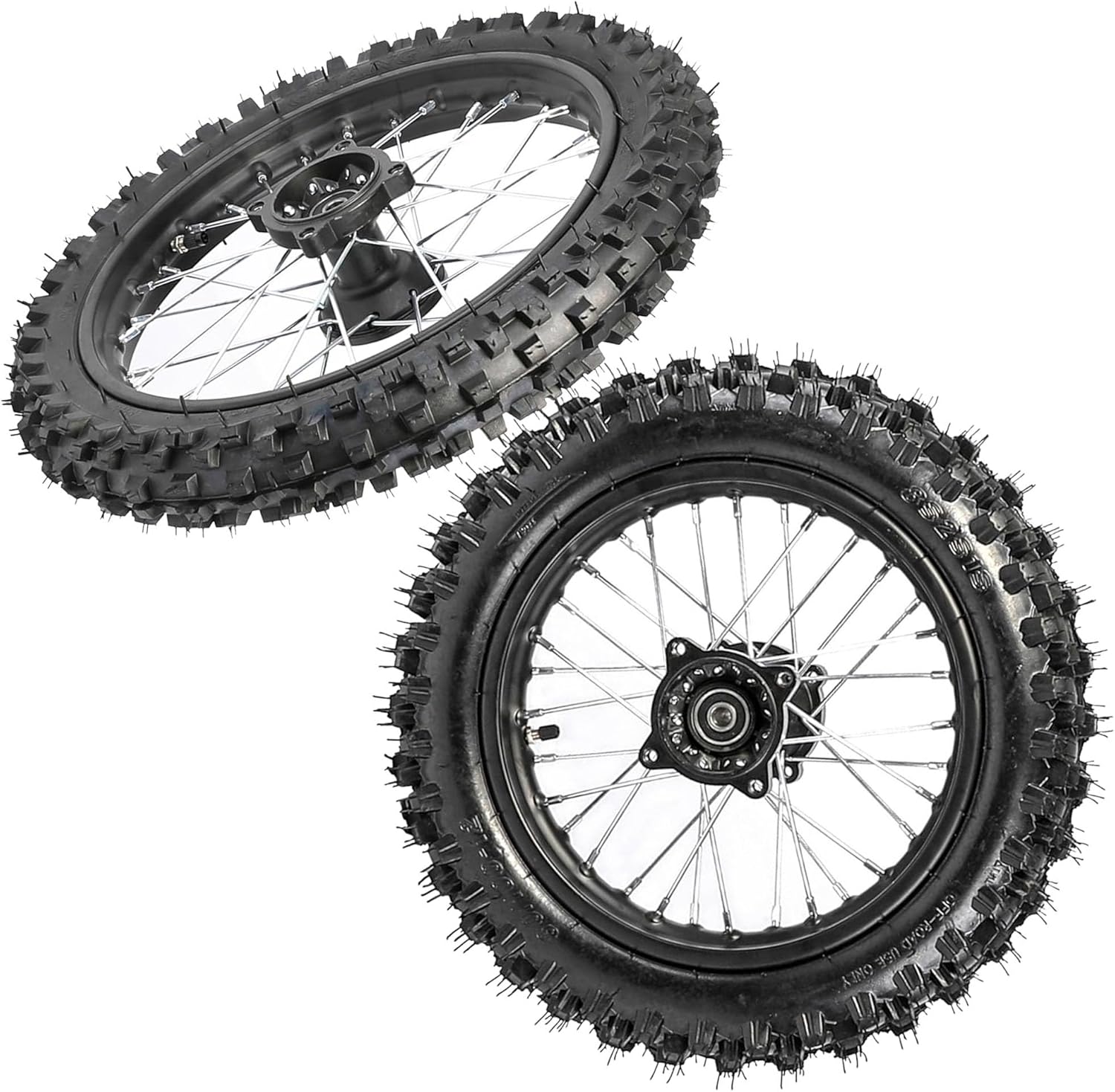 14" Front & 12" Rear Dirt Bike Wheel Assembly with Tires, Inner Tubes & Bearings for 70cc-125cc Pit Bikes, Motocross, Off-Road Motorcycles – Apollo, SSR, CRF, Taotao, Coolster