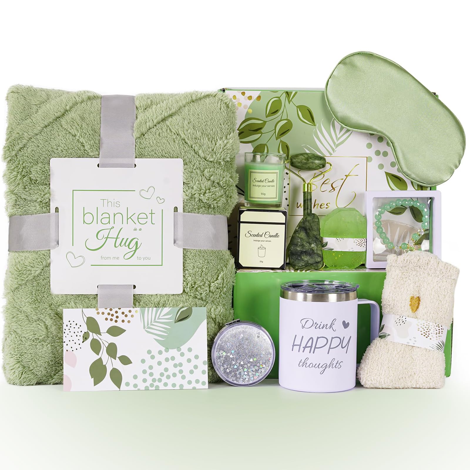 Birthday Gifts Basket for Women, 11 PCS Care Package with Luxury Blanket and Tumbler, Relaxing Spa Self Care Gifts Basket for After Surgery, Get Well Gifts for Women, Thinking of You Gifts for Her