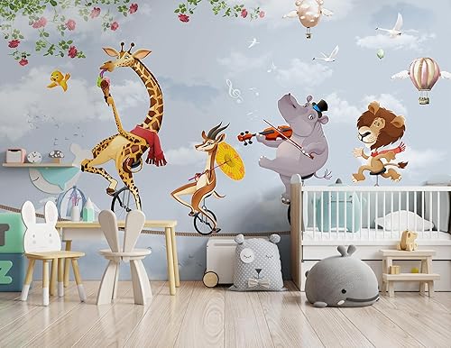 Miniatura 1 de Murwall Kids Wallpaper Cartoon Slackline Wall Mural Cute Animals Wall Print Childroom Wall Decor Girls Boys Bedroom Play Room Baby Rooms