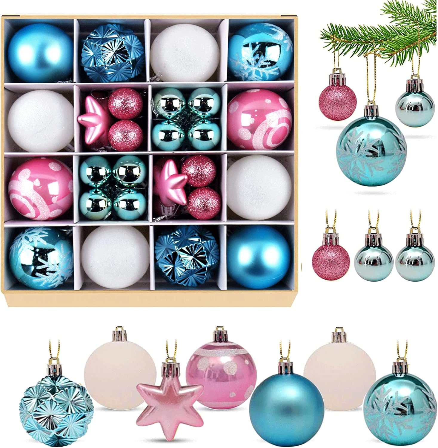 Christmas Ball Ornaments, 42 Pieces Christmas Tree Ornaments Balls