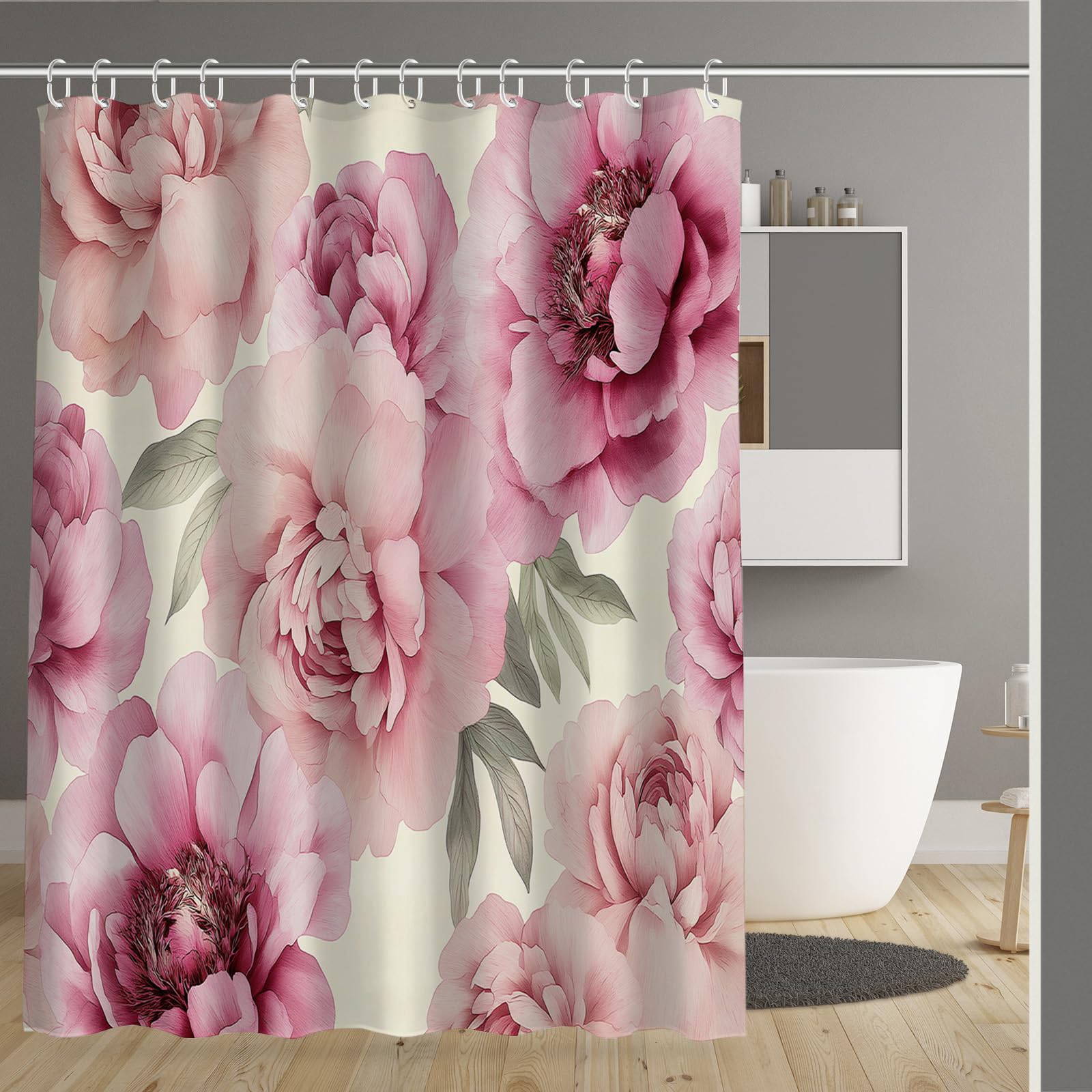 Rideau de douche anti éclaboussures en tissu polyester avec crochets