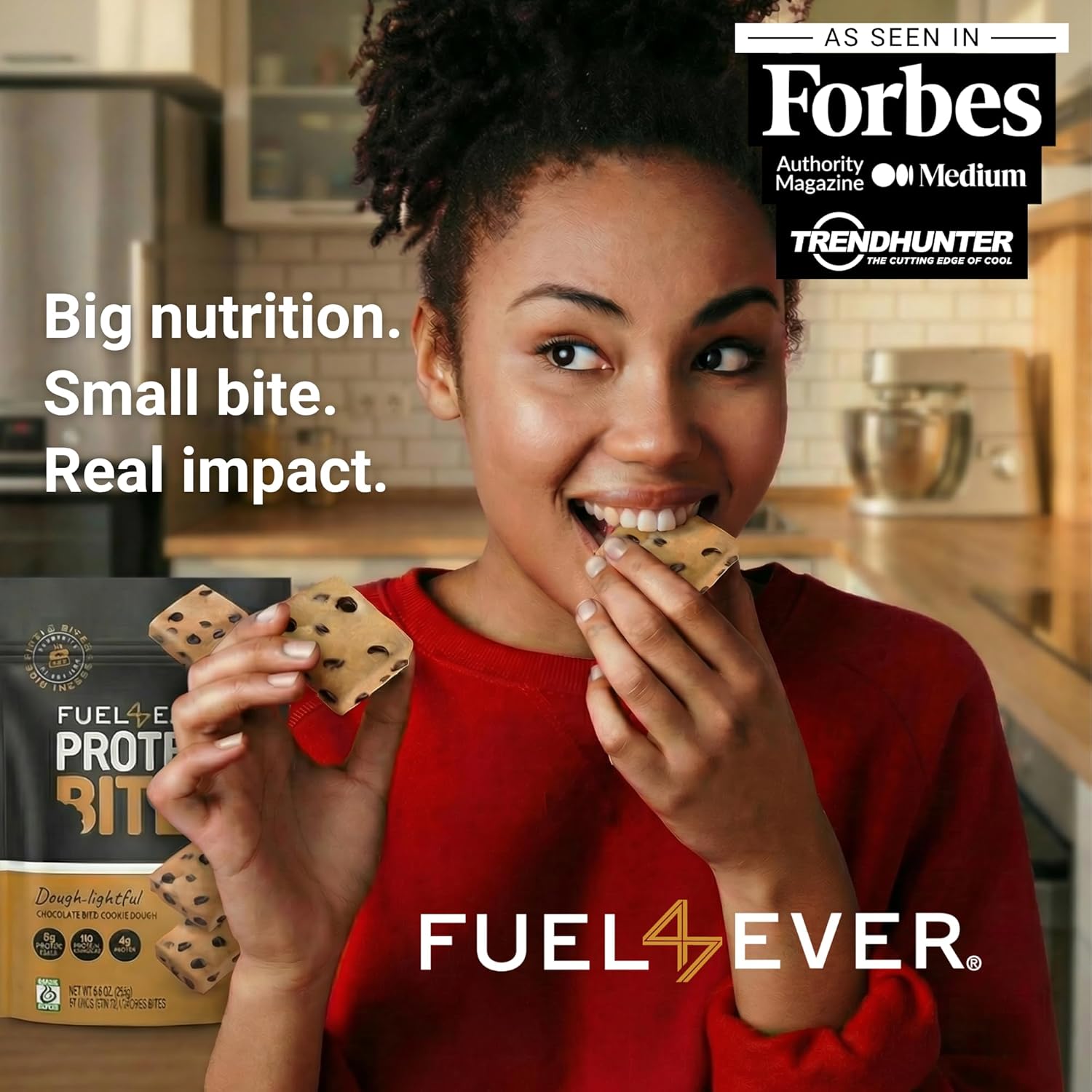 Fuel4Ever Protein Bites Chocolate Chip Cookie Dough | 8 G Protein Each | Certified Organic | 10 Individually Wrapped Bites