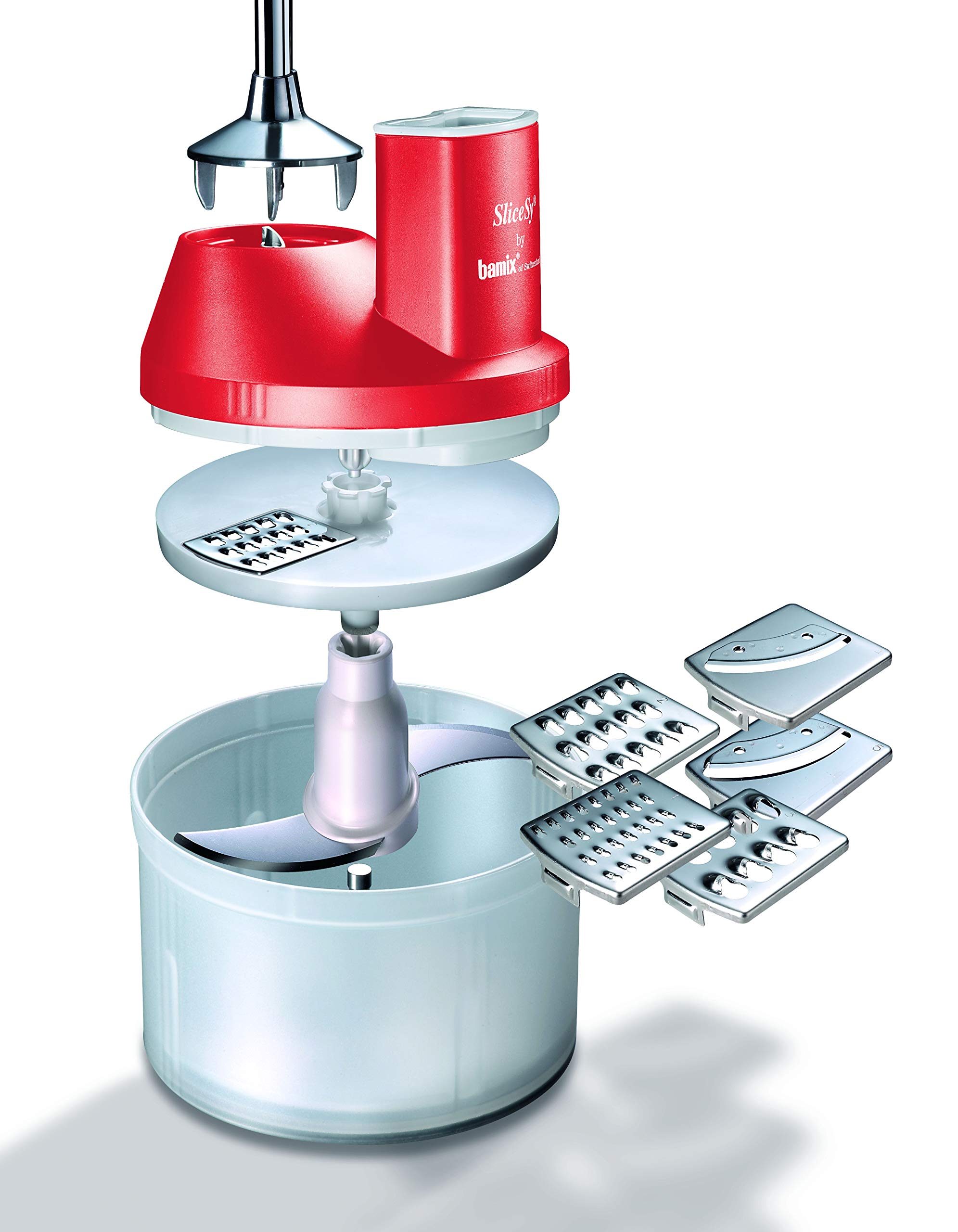 bamix Accessoire SliceSy pour tous les mixeurs plongeants bamix à partir de 180 W, Avec 5 lames, mélangeur à main polyvalent pour couper, moudre et hacher, Rouge
