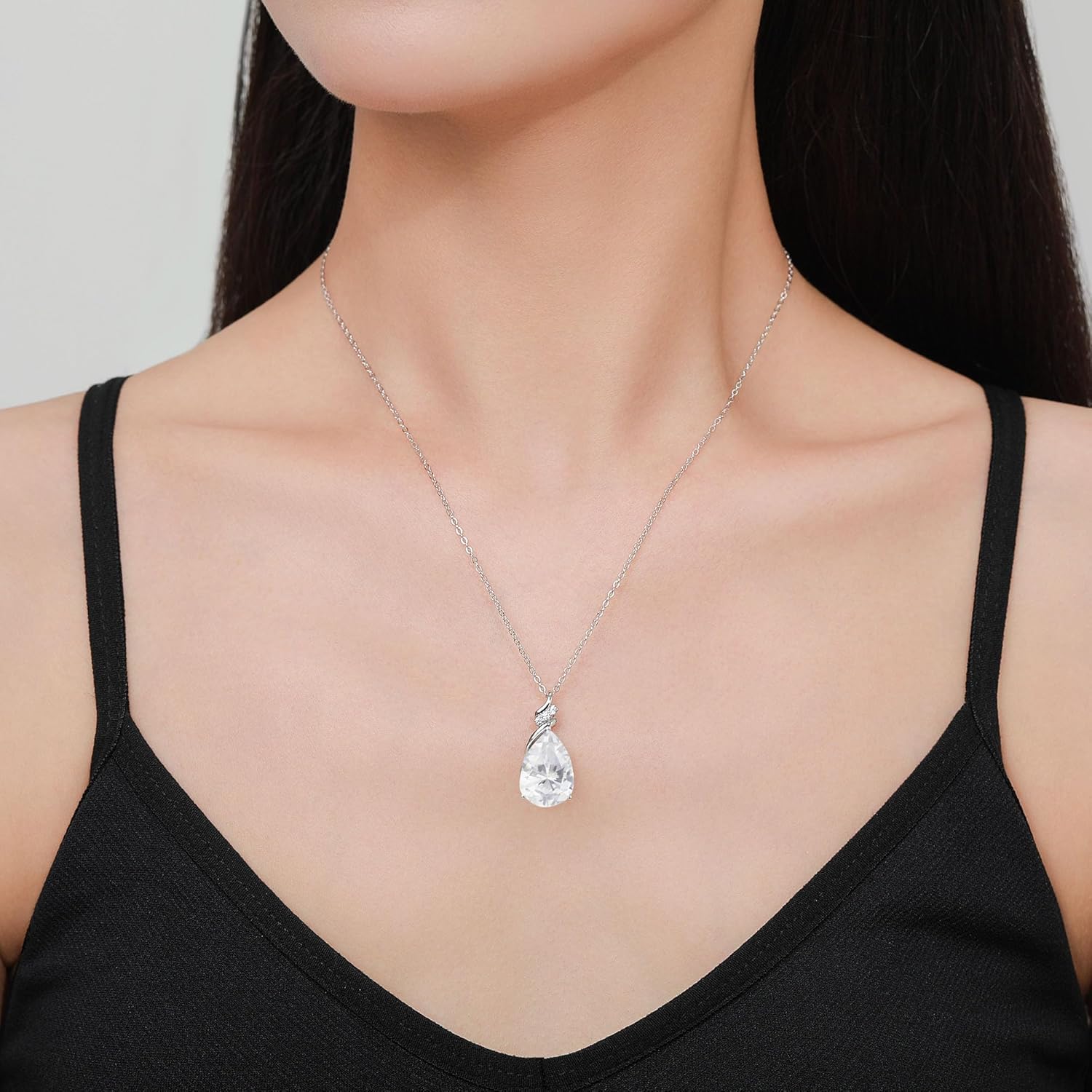 Birthstone Necklace for Women - S925 Sterling Silver Teardrop with Cubic Zirconia and Gemstones -Birthday Jewelry gift for her, Girlfriend, Wife, Mom on Birthday, Anniversary - Image 2