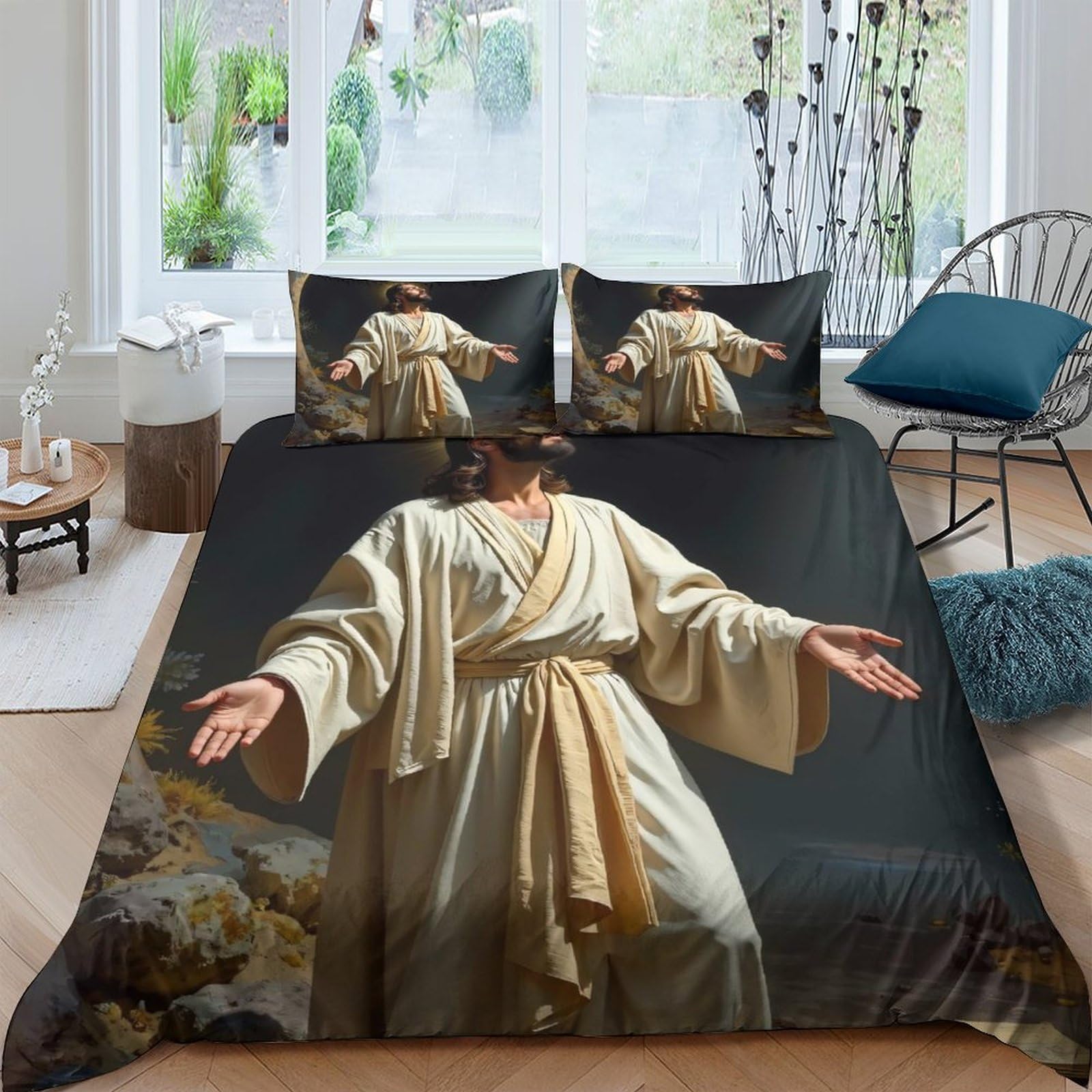 Ctjqhvkz Style-2 3D Printed Jesus Resurrection Fitted Sheet Microfiber Soft Breathable Holy Robe Bed Cover For Bedroom Dorm Decor Single（135X200cm）