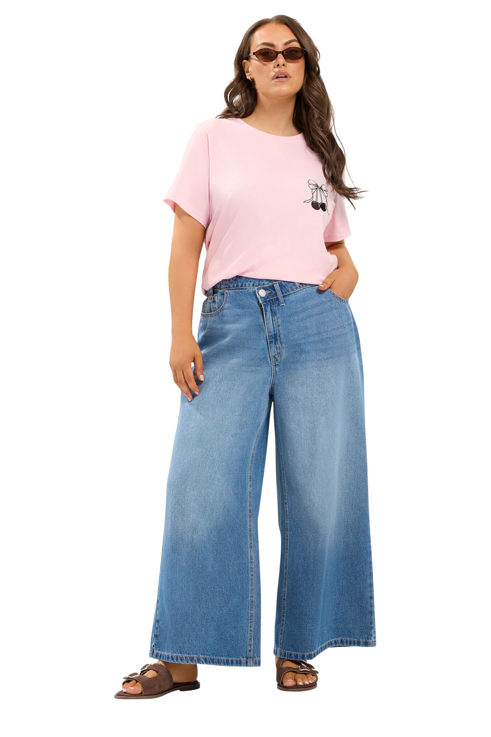 Yours Women's Baby Pink Embroidered Bow T-Shirt In | Size: 20