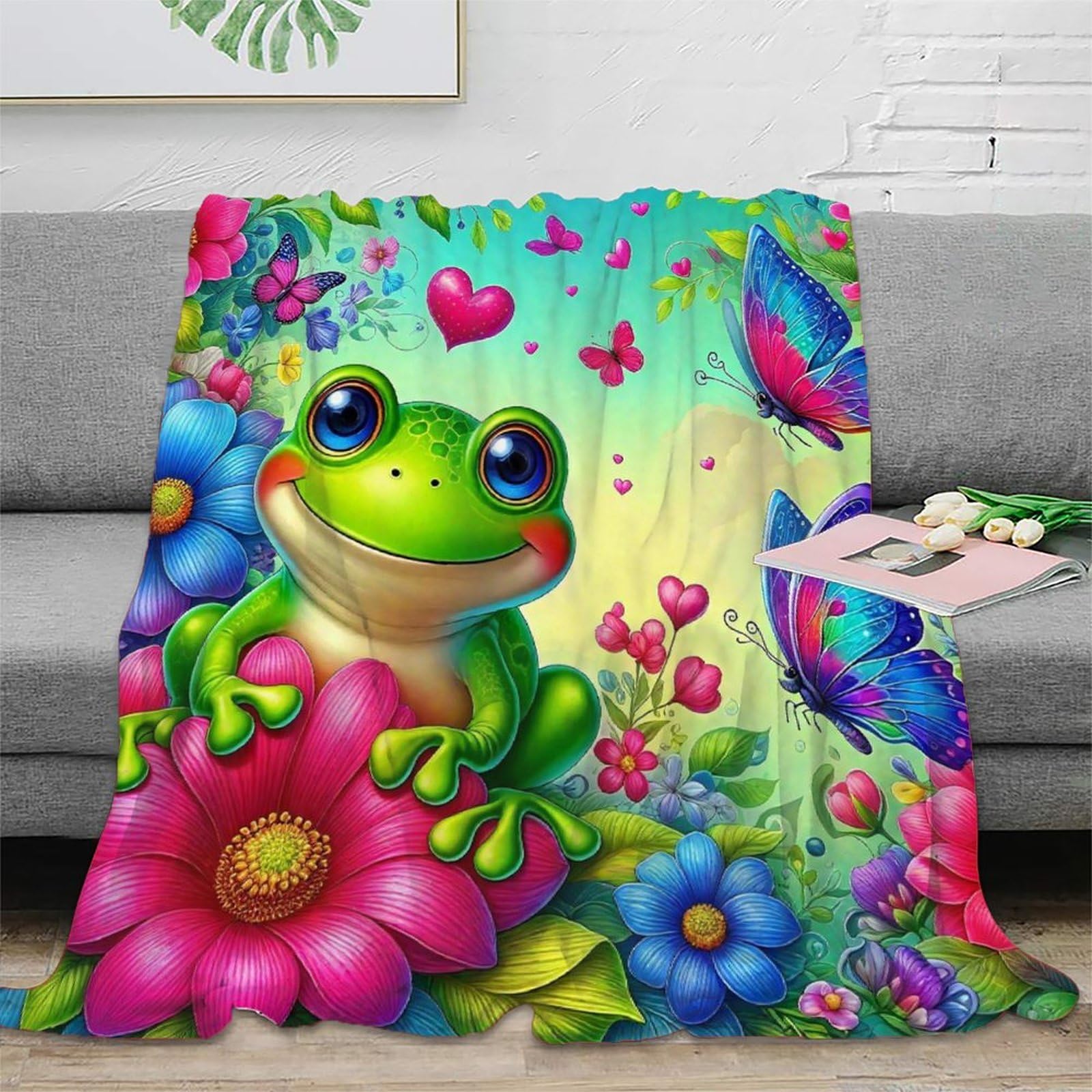 Couverture de lit en microfibre thermique motif grenouille 3D chaude et ultra moelleuse