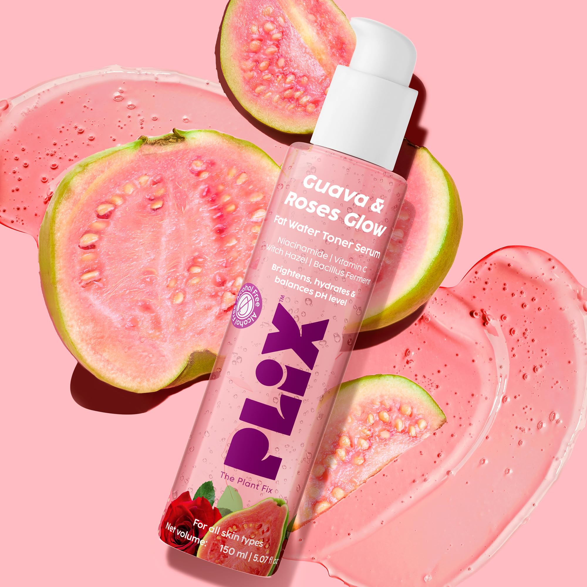 PLIX - THE PLANT FIX Guava & Roses Glow Fat Water Toner Serum | 2-in-1 Toner serum | Fades Blemishes, Tightens & Cleanses Pores | Soothes Redness & Irritated Skin | 150ml - Image 6 thumbnail