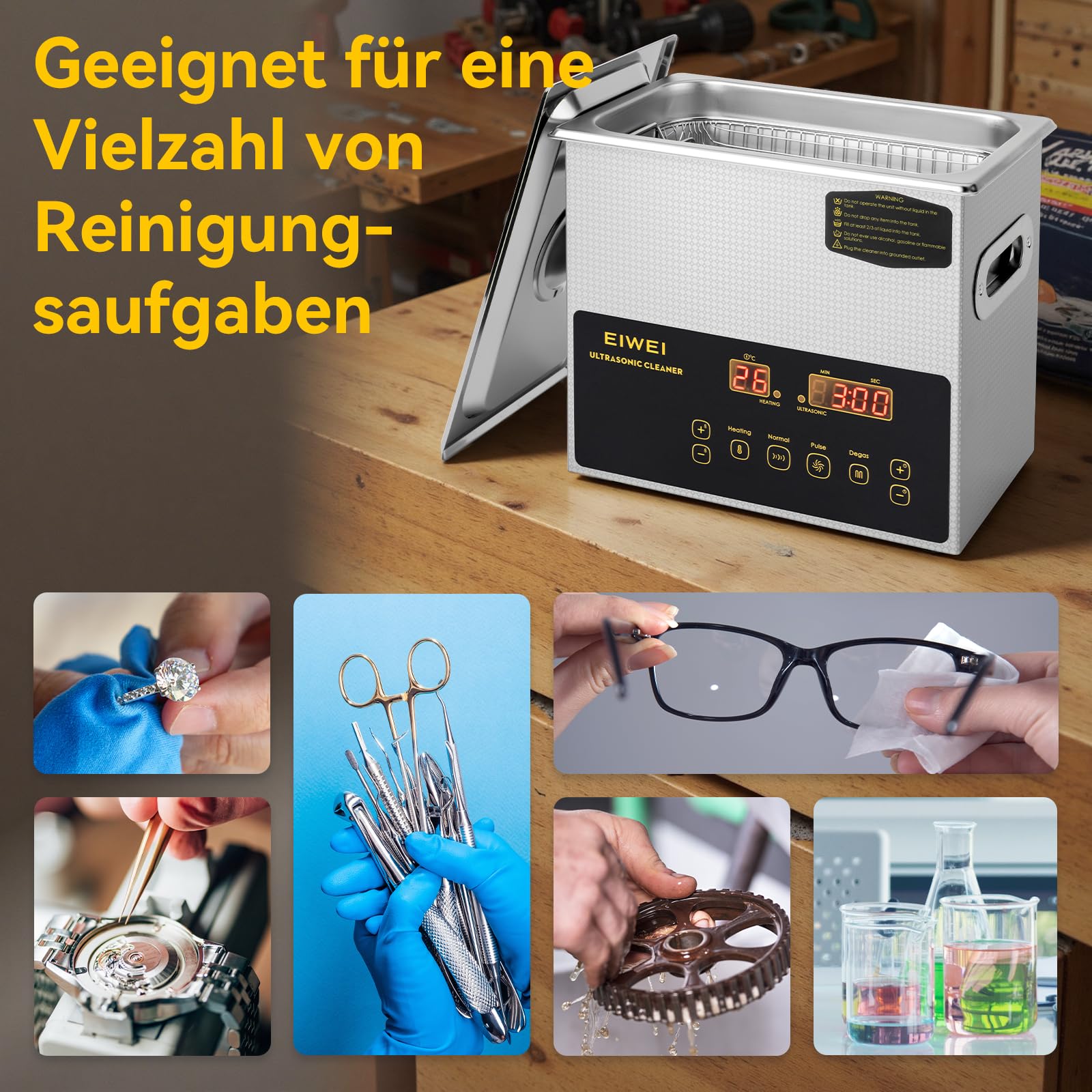 Ultraschallreinigungsgerät 3L Mit Zwei Leistungsstufen (Voll-/Halbleistung), Heizung, Timer & Entgasungsfunktion – Ideal Für Vergaser, Bauteile, Schmuck, Brillen, Zahnprothesen, Leiterplatten