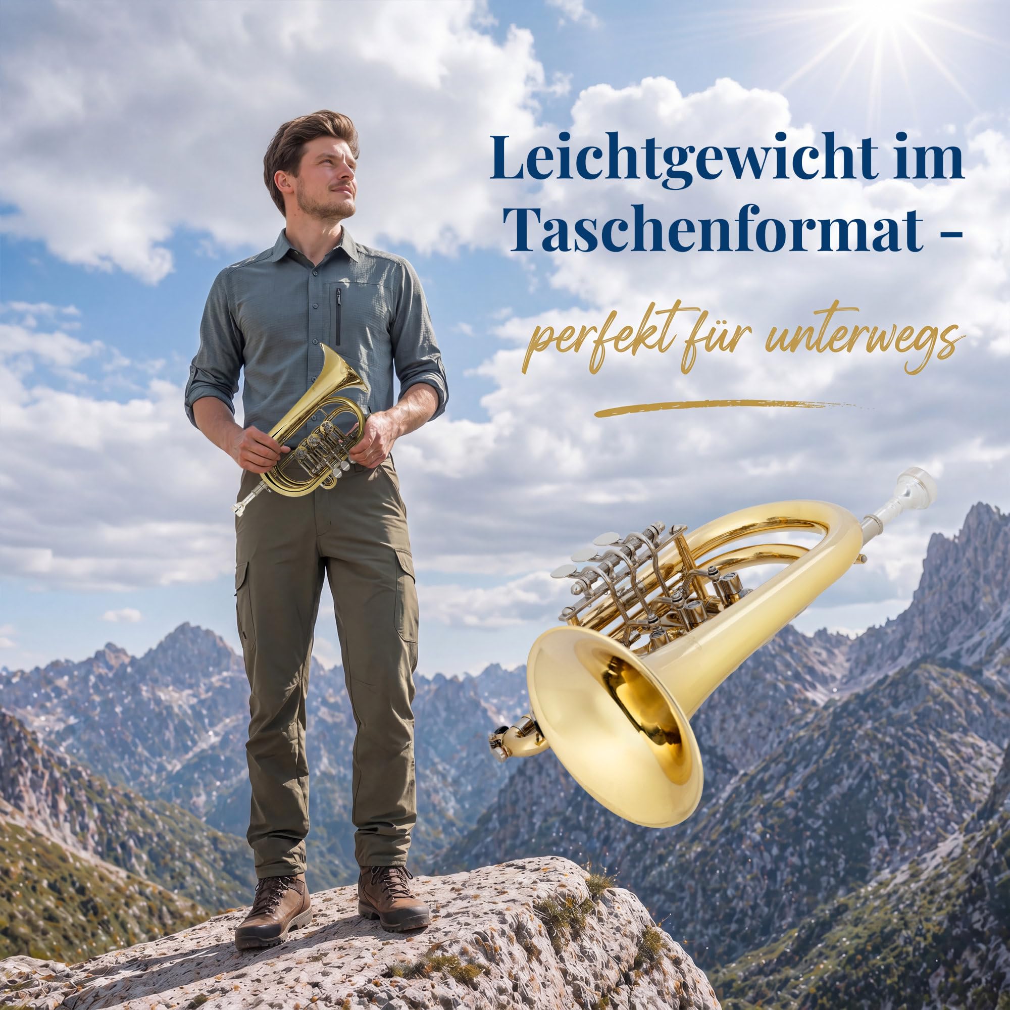 BCR-26L Drehventil Kornett - Ideales Schülerinstrument - Gewicht: 910g, Länge: 28cm - Korpus: Messing, Mundrohr: Goldmessing, Finish Klarlackiert - Inkl. Mundstück & Gigbag