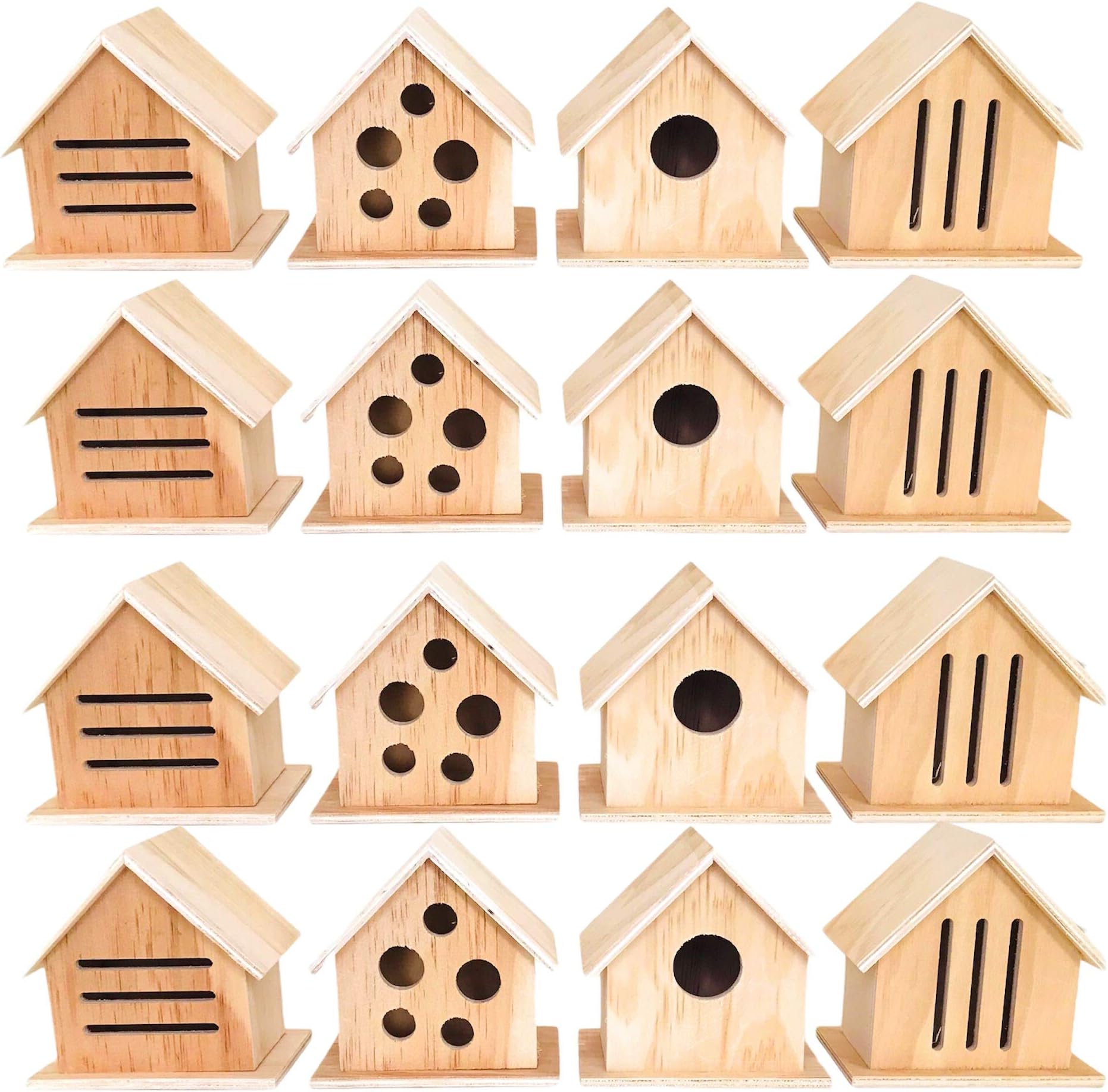12 Pack Oojami Wooden Bird, Bee, Insect, and Butterfly Houses, DIY Paintable Craft Kit, Bulk Set for Kids and Adults, Outdoor Garden Habitat for Pollinators