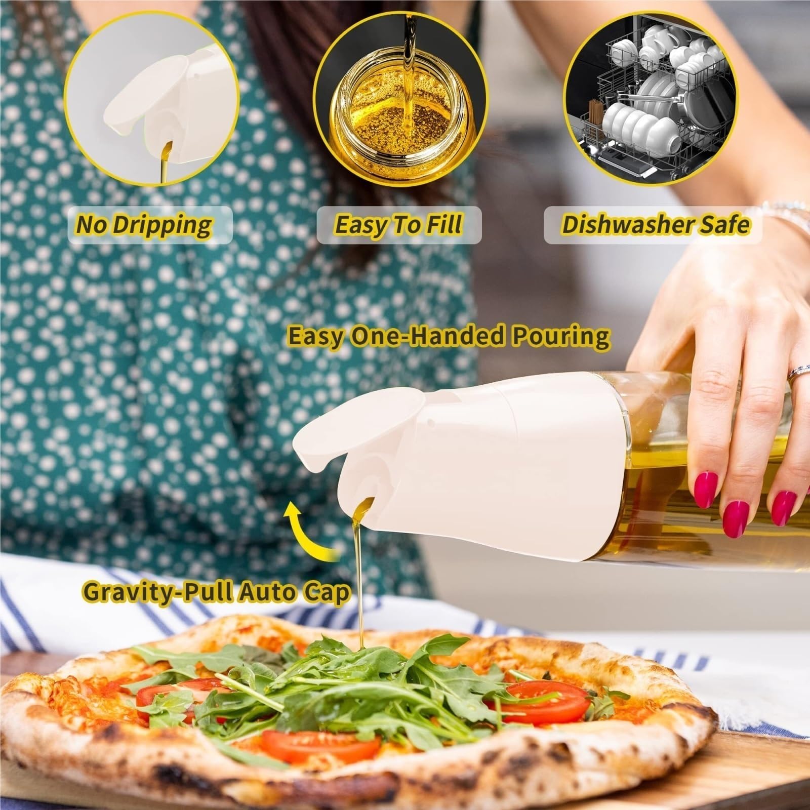 Set di 3 dispenser di olio in vetro, bottiglie di olio d'oliva, aceto e salsa di soia, contenitori da cucina, eleganti ampolle blu per olio e aceto per cucinare