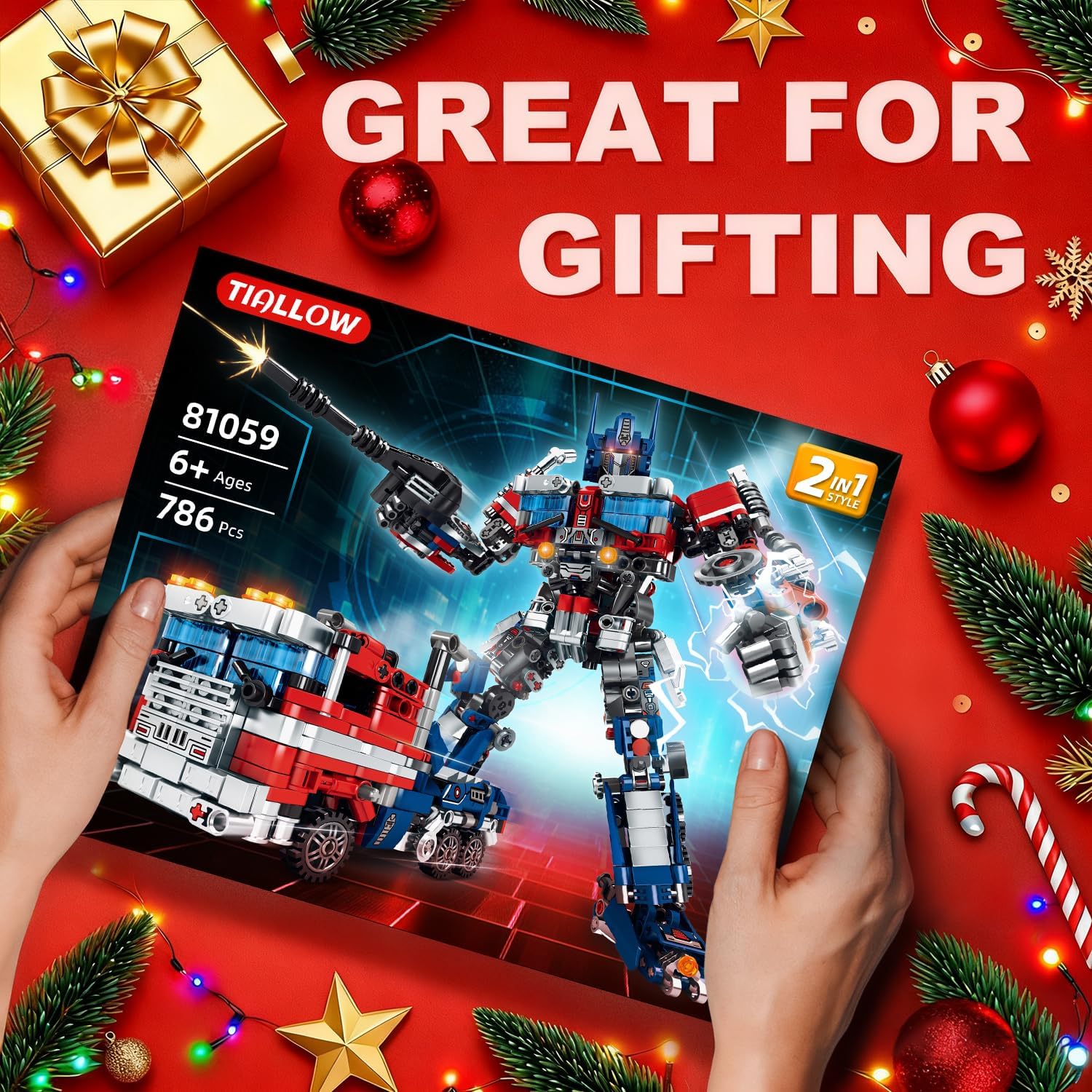 TIALLOW Transform Sets Robot Building Block Toys，2 in 1 STEM Robotics Transforming Truck Mech Building kit，Compatible with Lego，Christmas Birthday Gift for Adults Boys Age 8-12 (Blue)