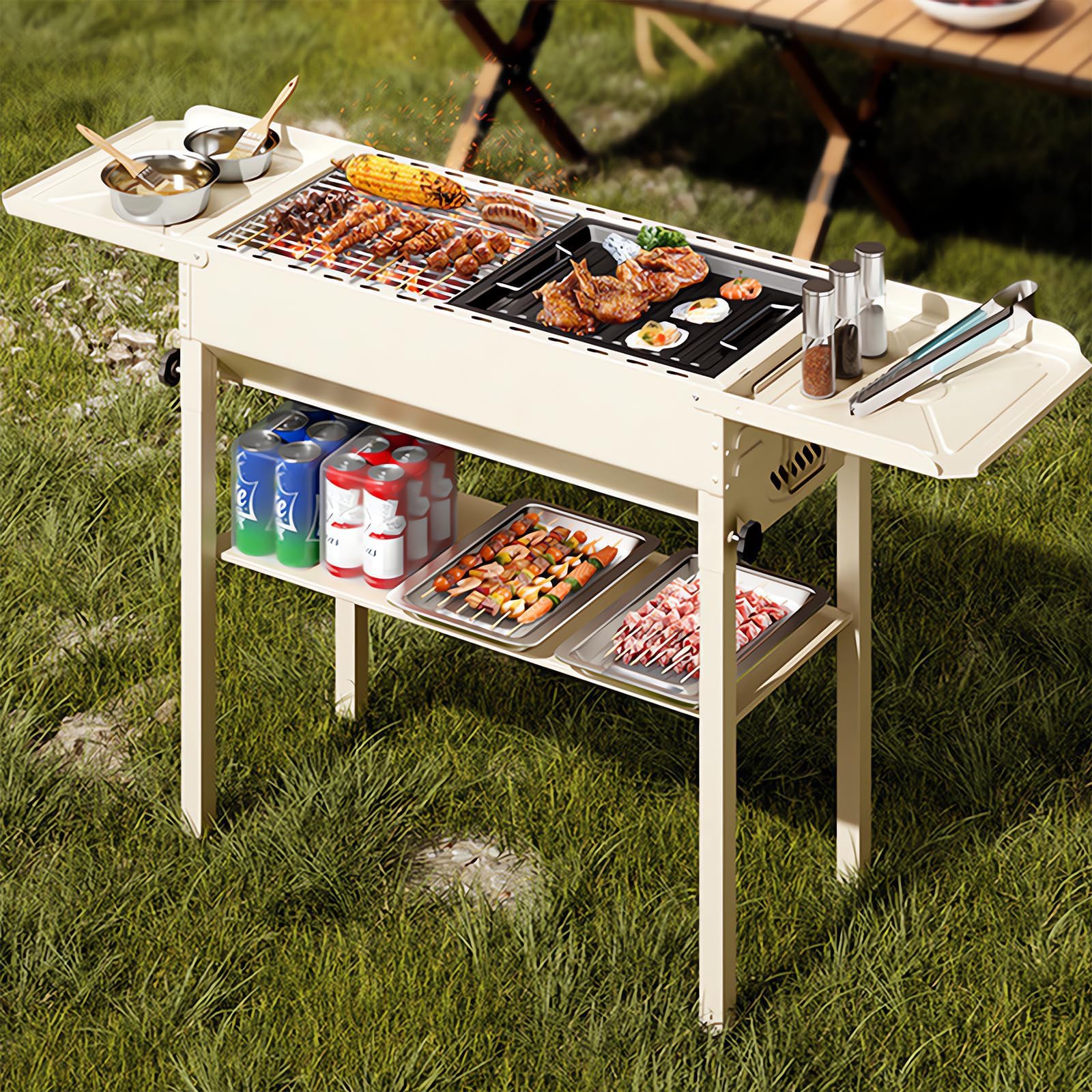 Barbecue Grill,Large capacity Portable Barbecue Grill,Equipped with a Variety Of Storage Areas,Easy To Store Various Barbecue Tools,for Indoor Or Backyard,Outdoor,Patio,Picnic (D)
