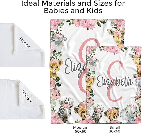 Miniatura 5 de MDPrints - Manta de bebé personalizada para niñas, mantas de bebé personalizadas para niñas con nombre, regalos personalizados para bebés (Safari