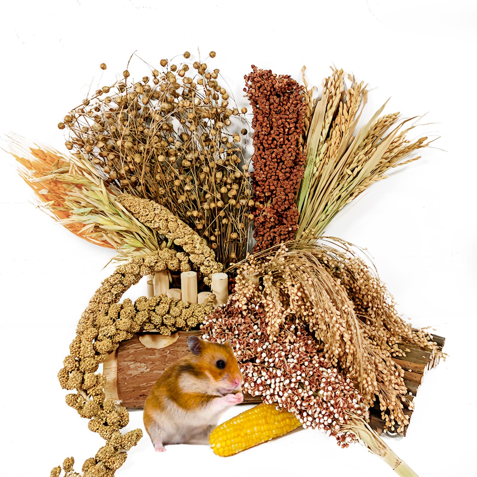 Natural Hamster Flower & Herb Habitat Deocr, Hamster Sprays Herbs Bedding Mate, Hamsters Cage Enrichment Decoration Accessories for Gerbil Dwarf Syrian Hamsters Mouse Guinea Pig Mice or Small Animals