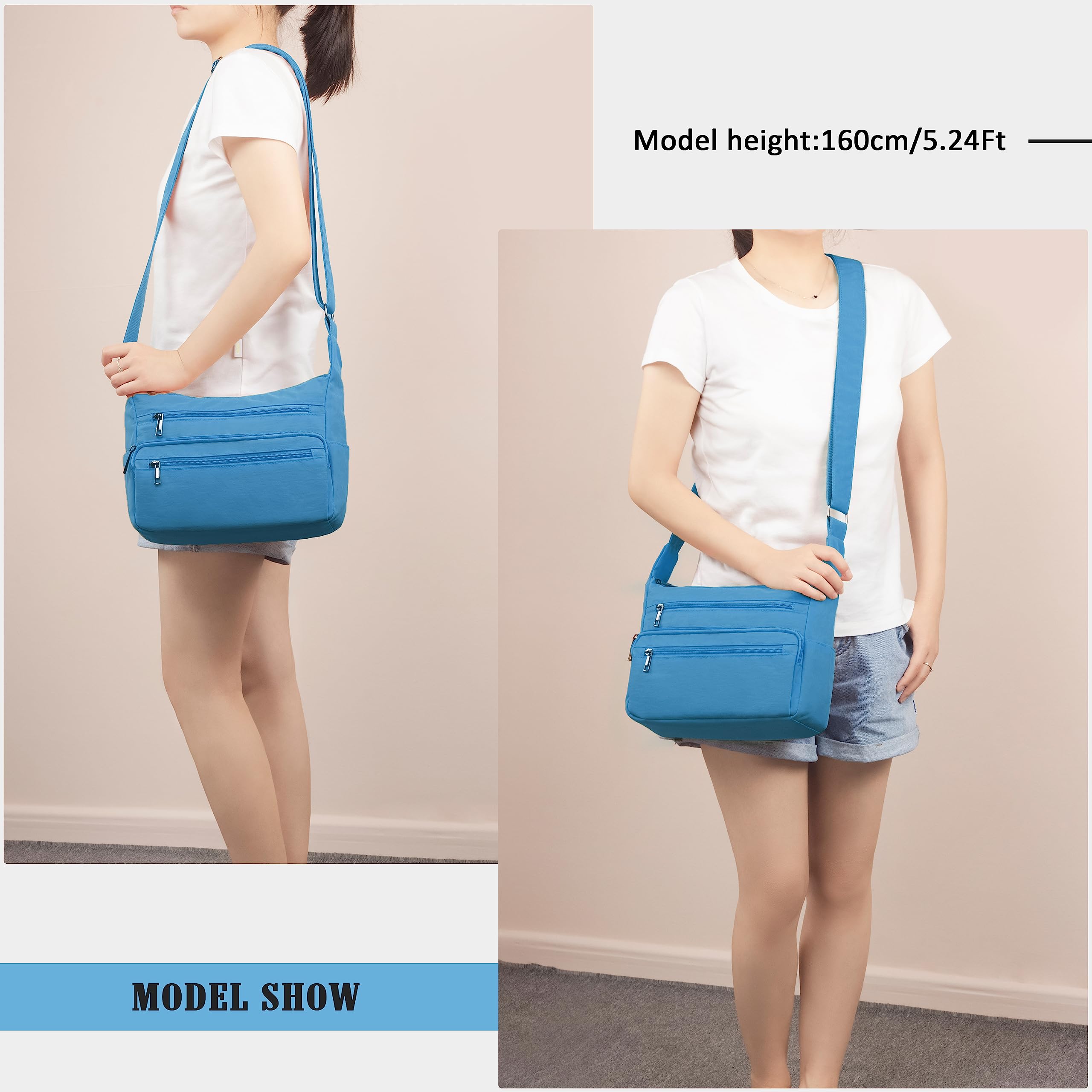 VOLGANIK ROCK RFID Purses for Women Fabric Nylon Multi Pocket Crossbody Bag Ladies Travel Handbag: Large Blue#106