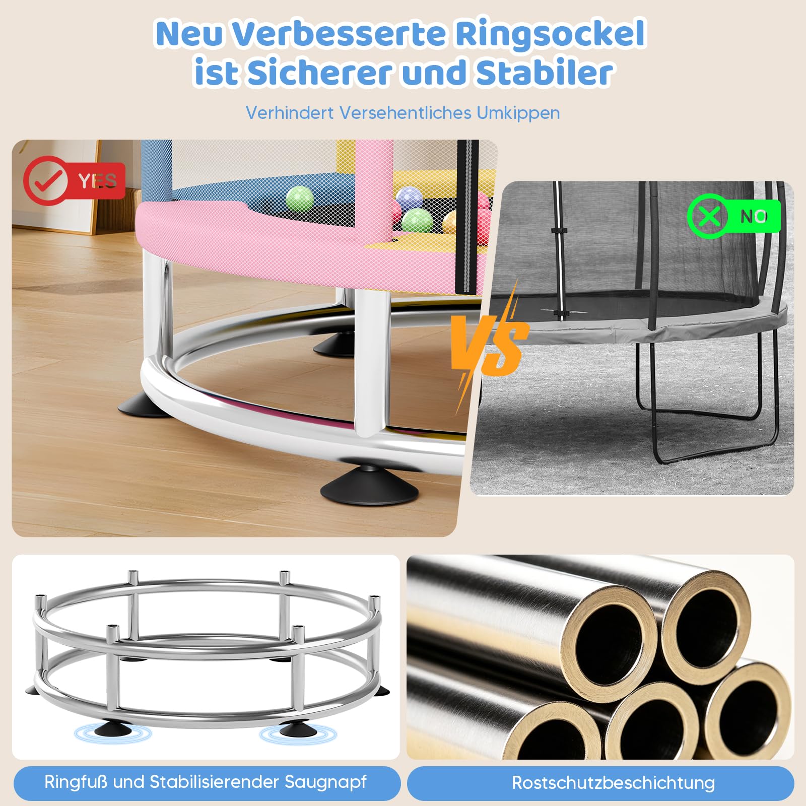 Trampoline pour enfants, 150 cm, charge maximale : 250 kg, barre de gymnastique réglable en 3 positions, filet de sécurité, base antidérapante, balançoire, sac de sable