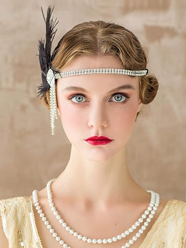 Miniatura 4 de SWEETV Diadema para mujer, diseño de pavo real con plumas inspiradas en Gatsby de 1920s , talla única
