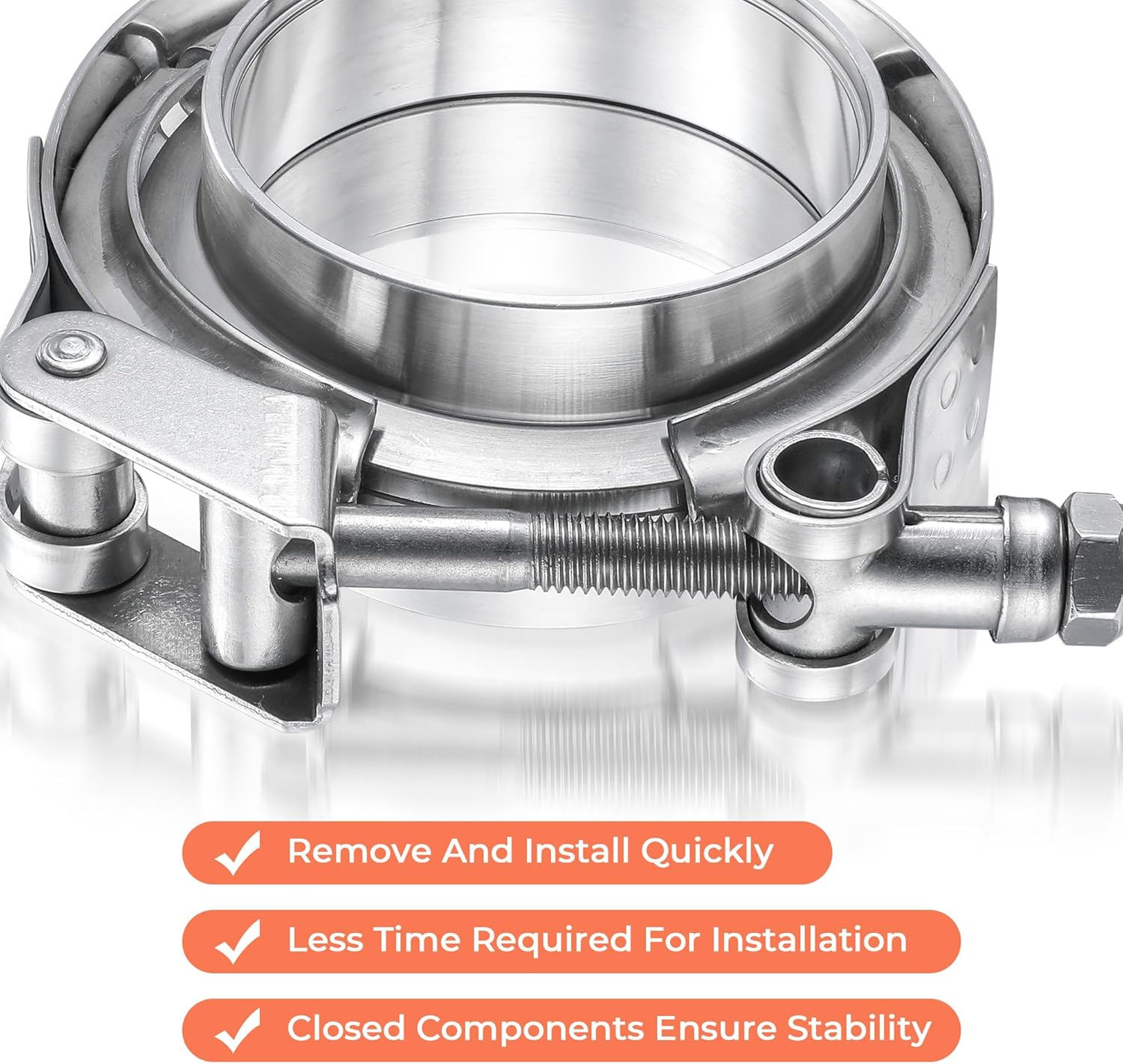 4.5 inch Quick Release V Band Clamp with Male Female Flanges, 304 Stainless Steel Exhaust V band Clamp for Automotive exhaust system, turbocharger, downpipe and mufflers