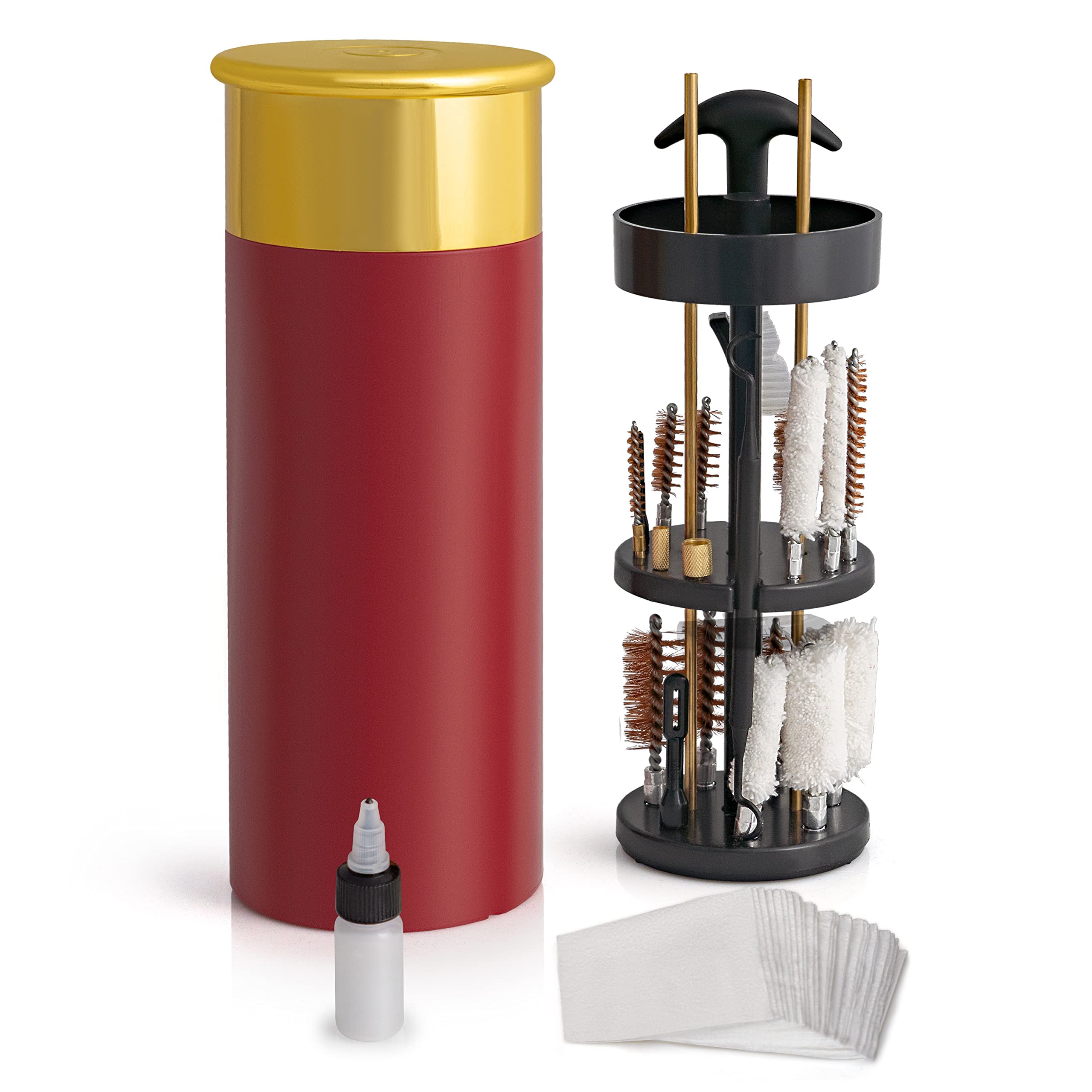 Deluxe Gun Cleaning Kit with Shotgun Shell-Shaped Storage Case, Cleaning Tools to Effectively Maintain Handguns, Shotguns and Rifles