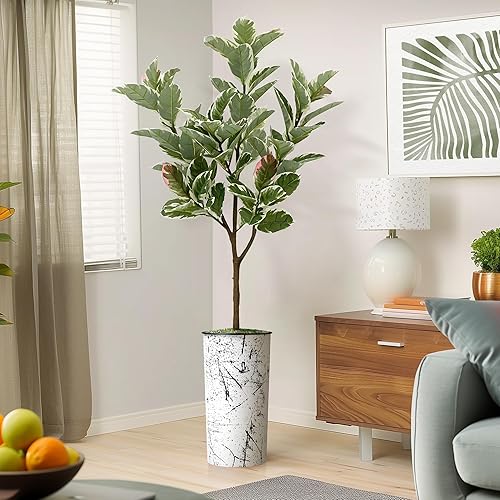 Miniatura 7 de Árbol artificial en maceta de tinta abstracta, eucalipto falso de seda para decoración del hogar en interiores y exteriores, altura total 66