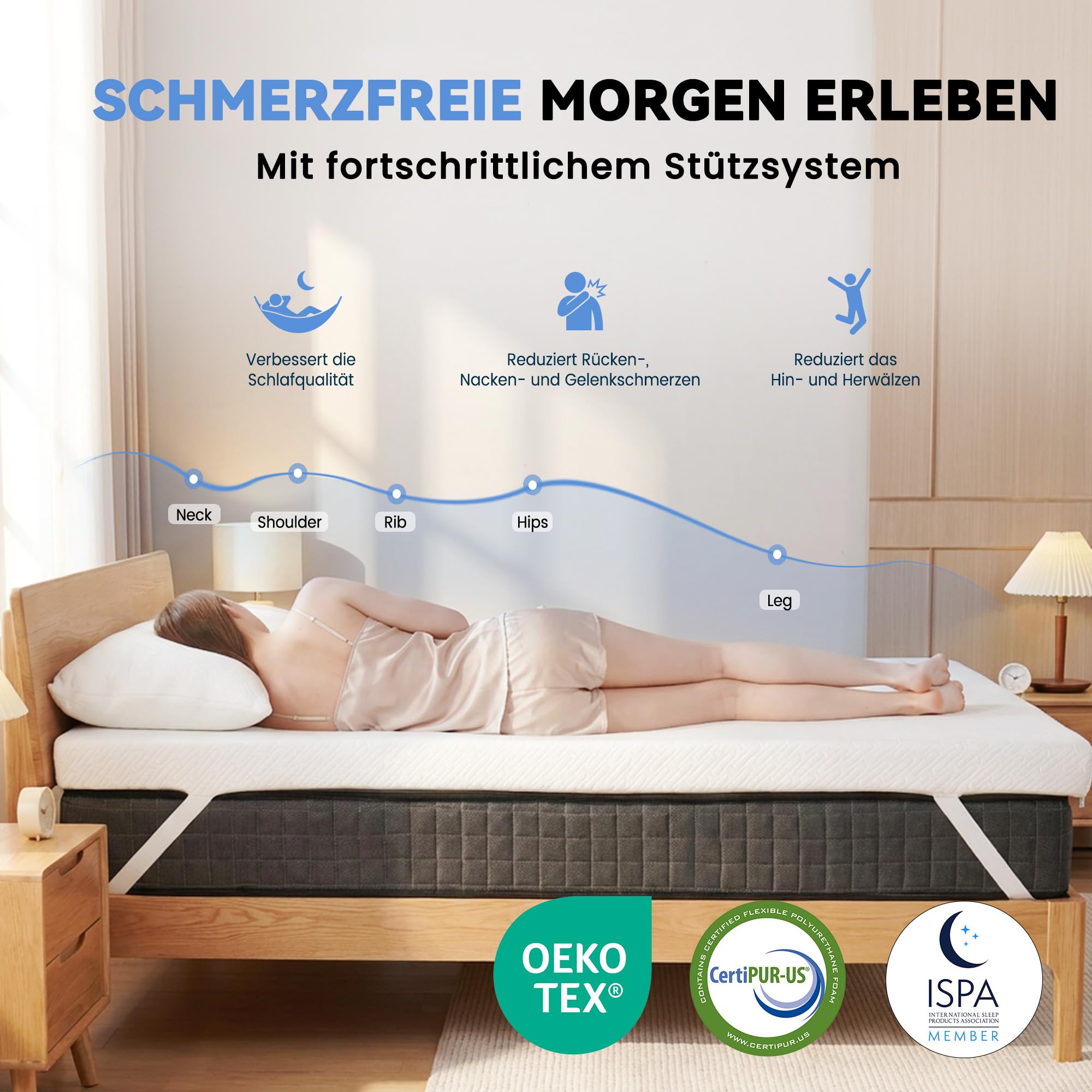 DOPEDIO 7,5cm Gel Memory Foam Matratzen Topper Weiche Matratzenauflage mit Öko-TEX® 100 Zertifizierung, Waschbarer Bezug für Boxspringbett und Schlafsofa (160x200cm, Weiß)