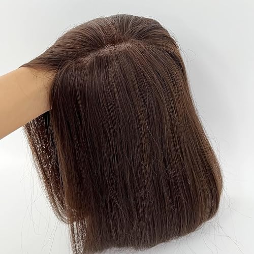 MorningWigs Decoración de cabello humano Remy 10A para mujer, extensiones de cabello de 4.7 x 5.1in, base de seda completa para adelgazar el cabello