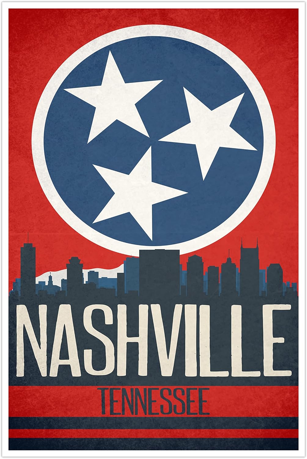ArtsyCanvas Nashville - State Flag Skylines - 16x24 Matte Poster Print Wall Art