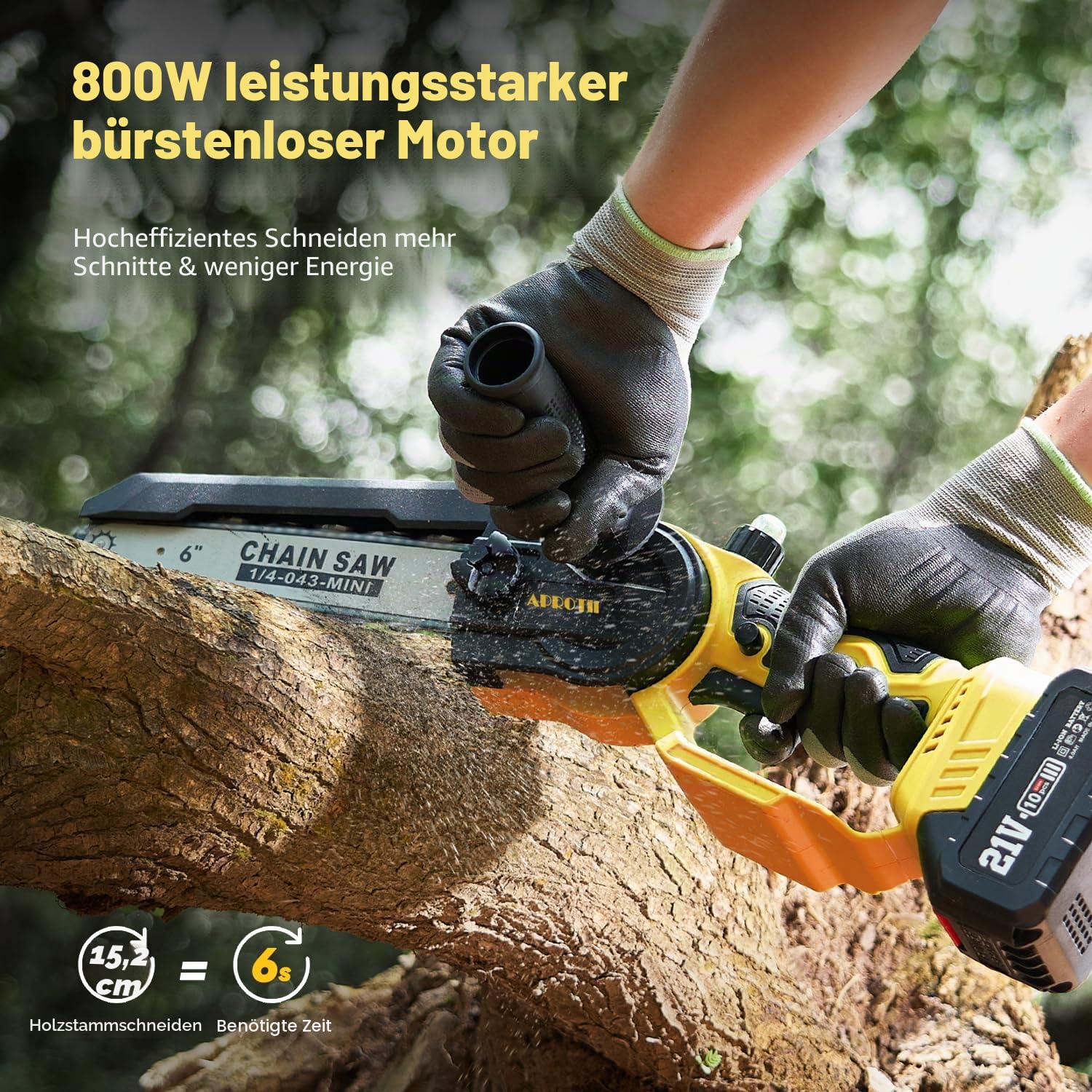 Akku-Hochentaster, 6-Zoll bürstenlose Mini-Kettensäge mit 2x 4000mAh Akkus & Ladegerät, elektrische Teleskop-Astsäge, 180° schwenkbarer Motorkopf, verstellbare Teleskopstange bis 2,8m