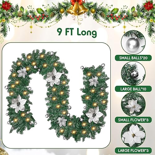 Miniatura 2 de Riceshoot 2 guirnaldas de Navidad de 9 pies con luces preiluminadas, plantas de vid artificiales de Navidad, funciona con pilas, 220 luces LED,