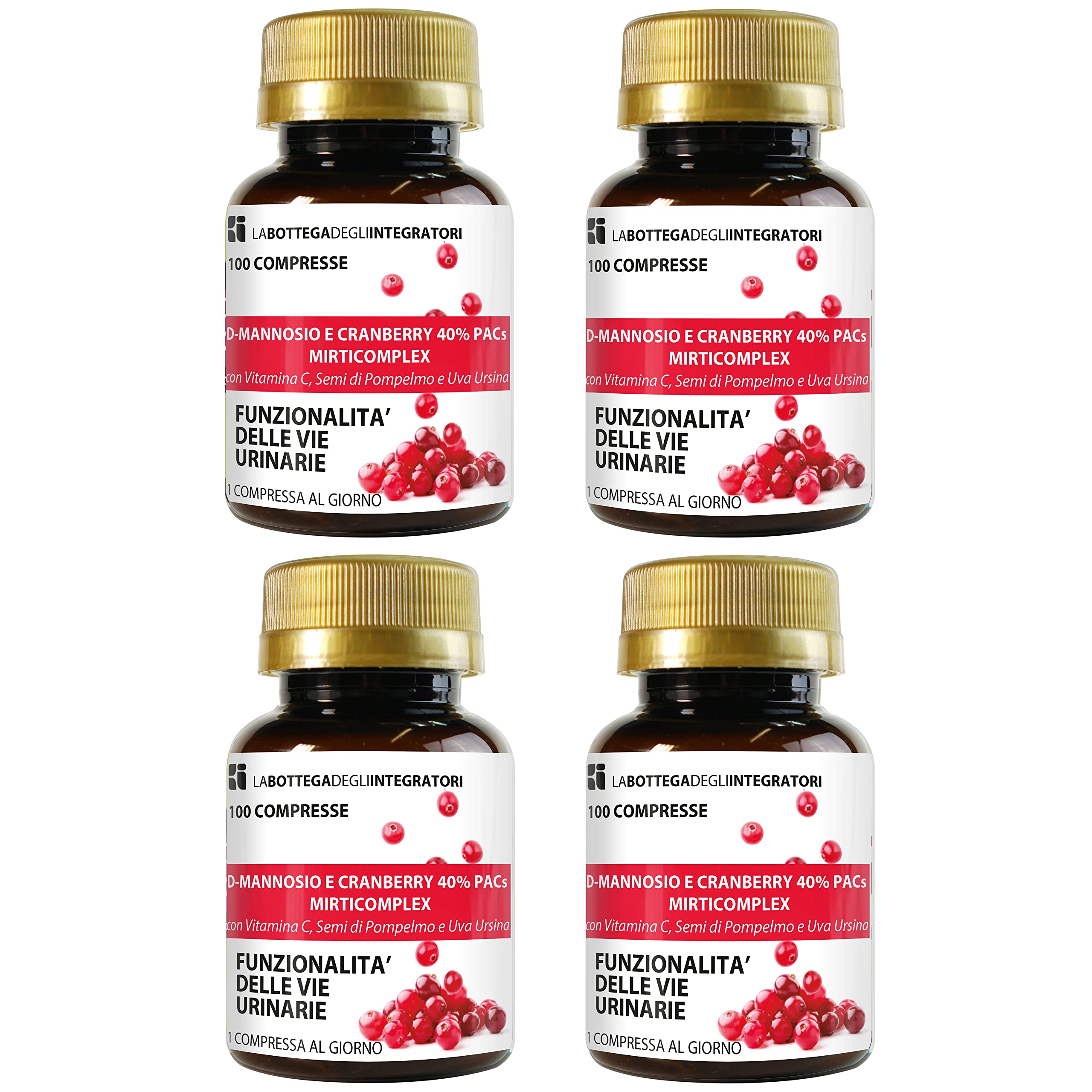 D - Mannosio e Cranberry 40% PAC Mirti Complex con Semi di Pompelmo, Uva Ursina e Vitamina C | 400 compresse 1 al dì | Mirtillo Rosso ad Alto Dosaggio