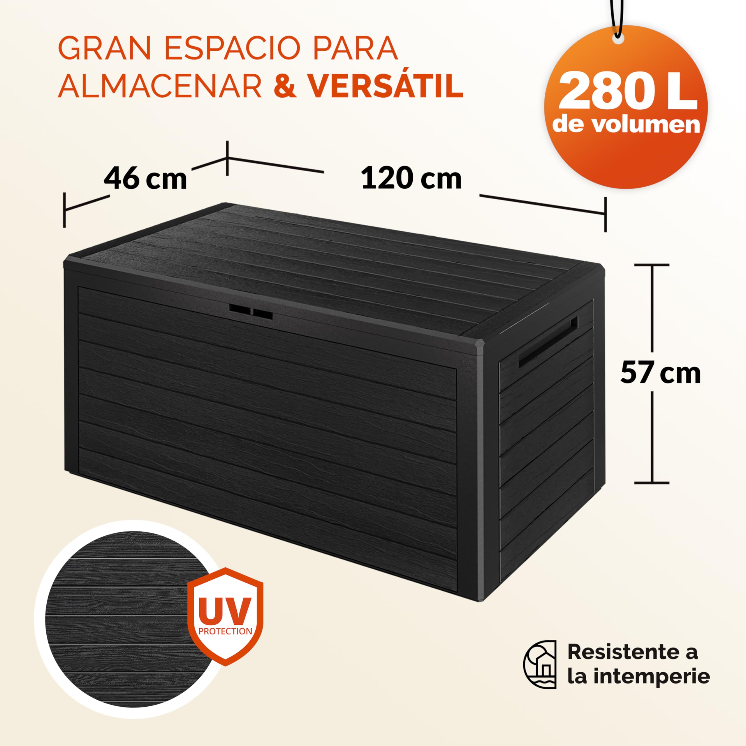 CASARIA® Baúl de Almacenamiento Arcon de Jardín Exterior Cofre de Cojines 280L 116x43x55cm Antracita