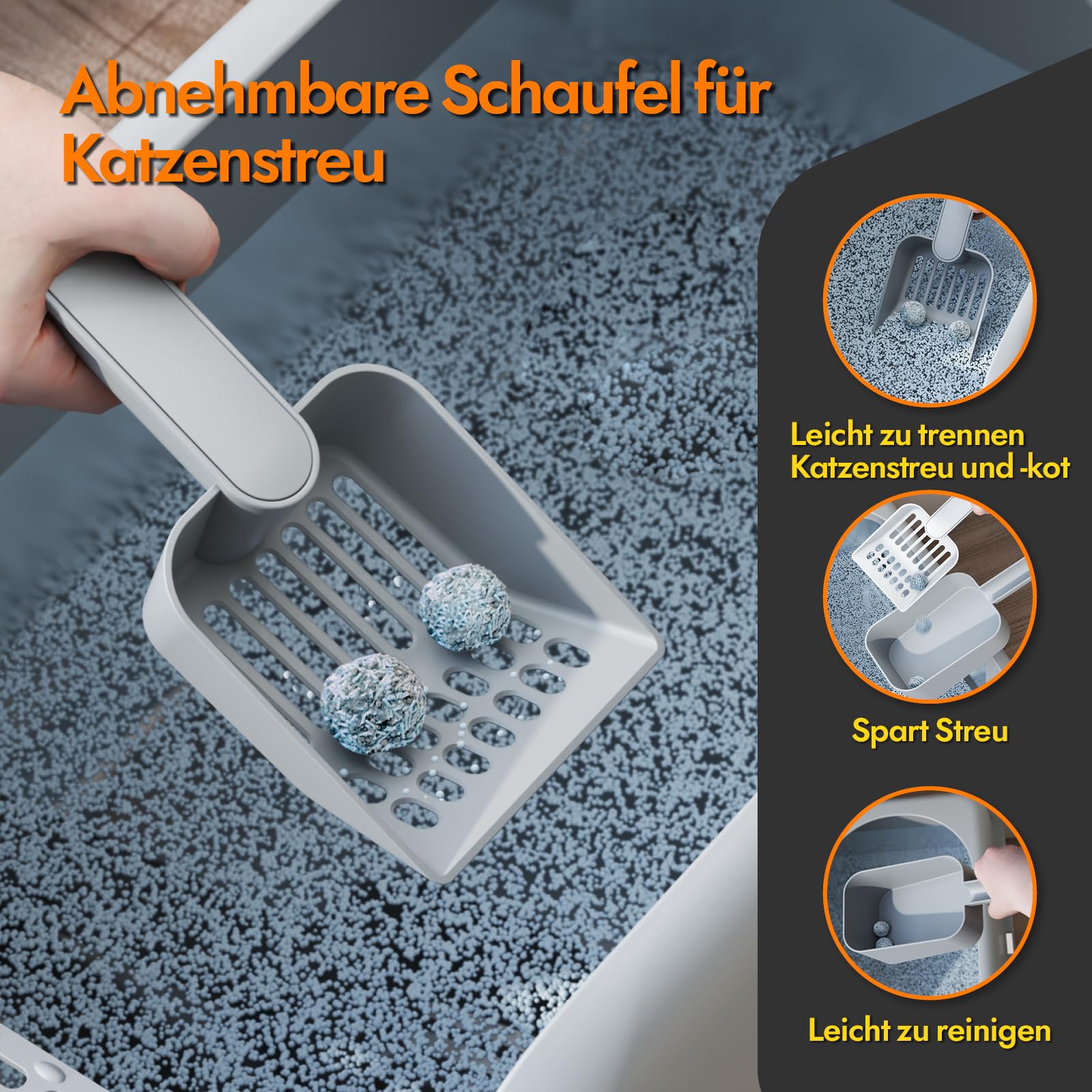 Katzenklo Edelstahl XL/L, Katzentoilette Edelstahl Große Kapazität Auslaufsicher Gegen Verschüttungen Katzenklo, mit Metall Katzenstreuschaufel(hellgrau)