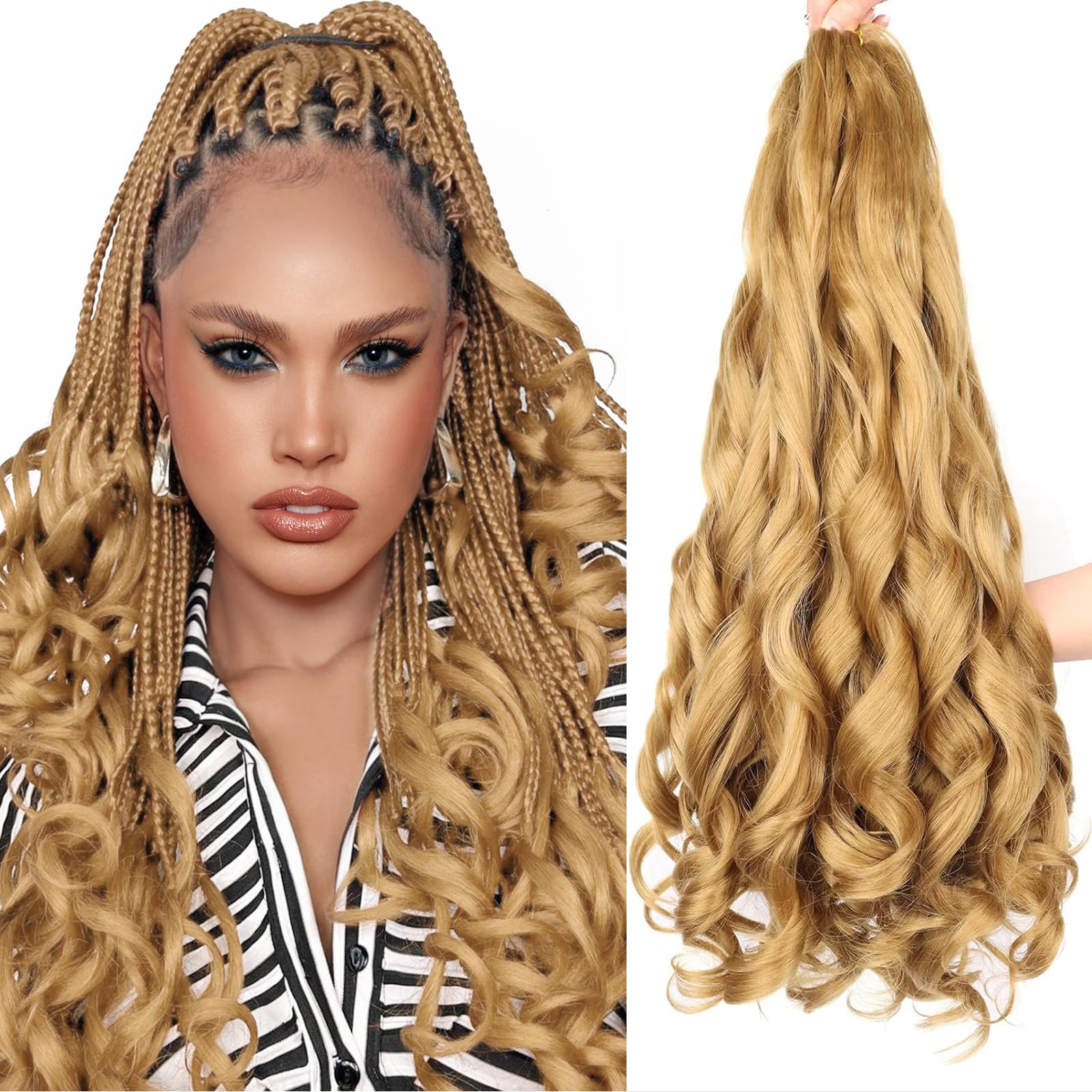 French Curl Braiding Hair 24 Inch 8 Packs French Curl Braids Crochet Hair Extensions (24 inch 27#)